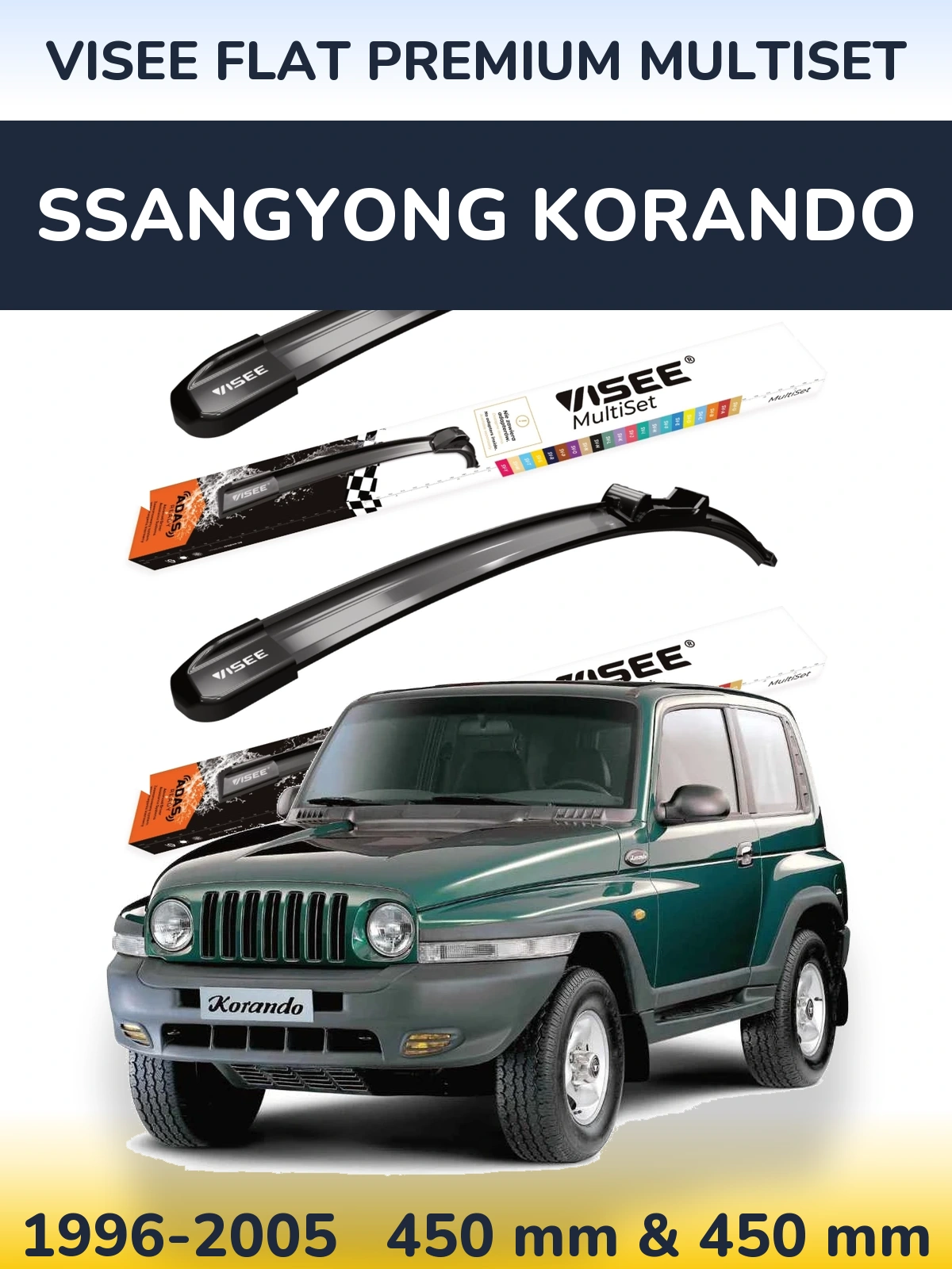 Sada předních stěračů VISEE FLAT PREMIUM MultiSet 450 a 450 mm pro SsangYong Korando 1996-2005