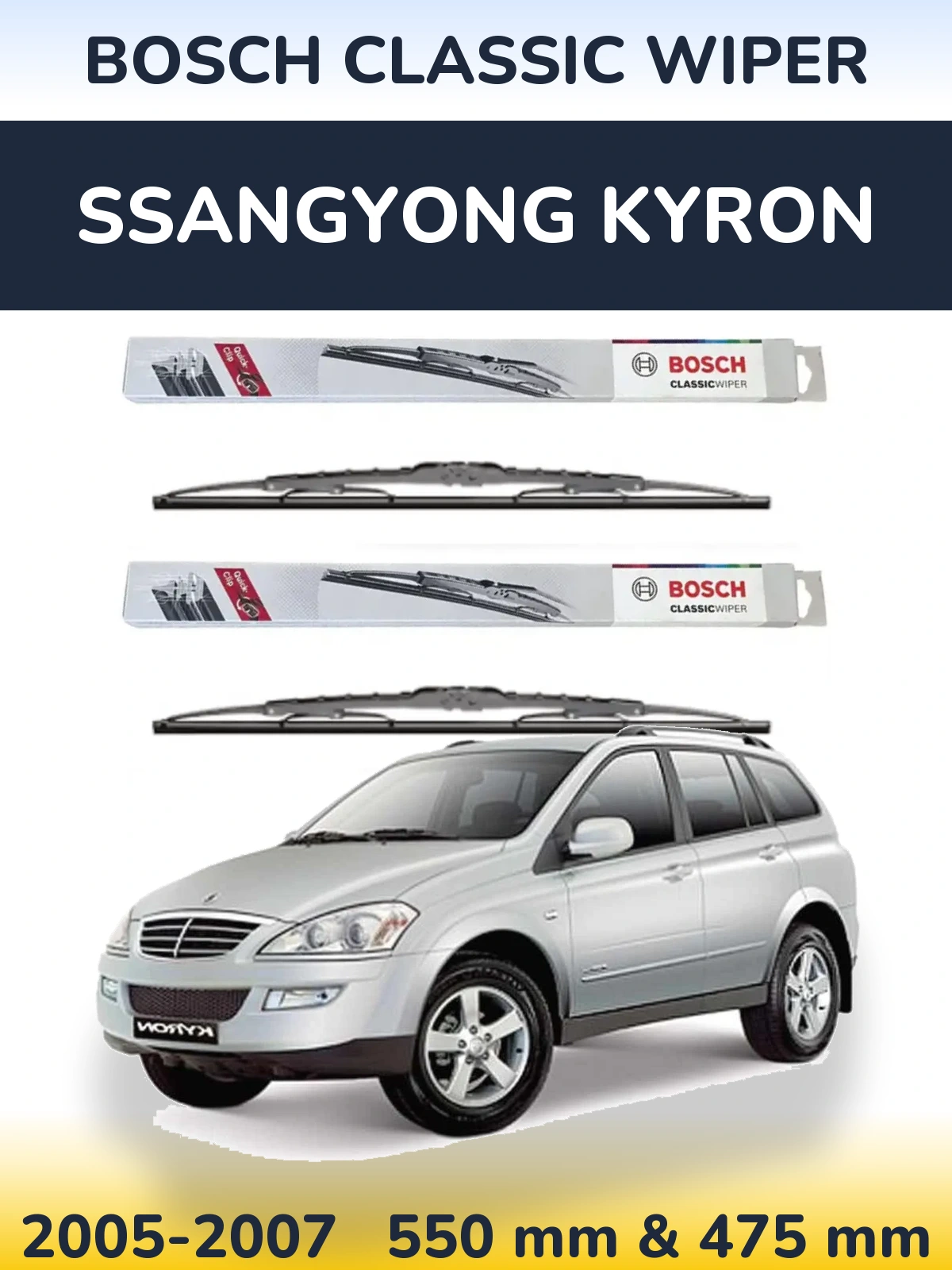 Sada předních stěračů BOSCH Classic Wiper 550 a 475 mm pro SsangYong Kyron 2005-2007