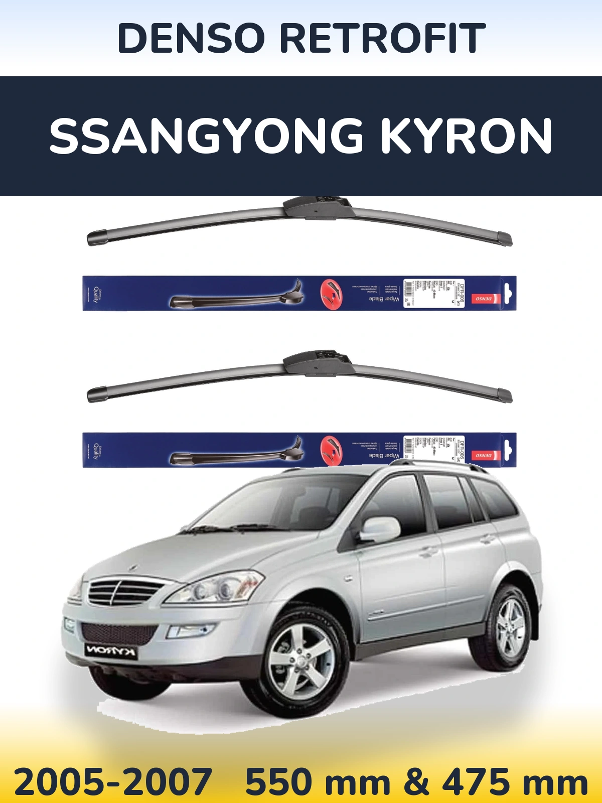 Sada předních stěračů Denso Retrofit 550 a 475 mm pro SsangYong Kyron 2005-2007