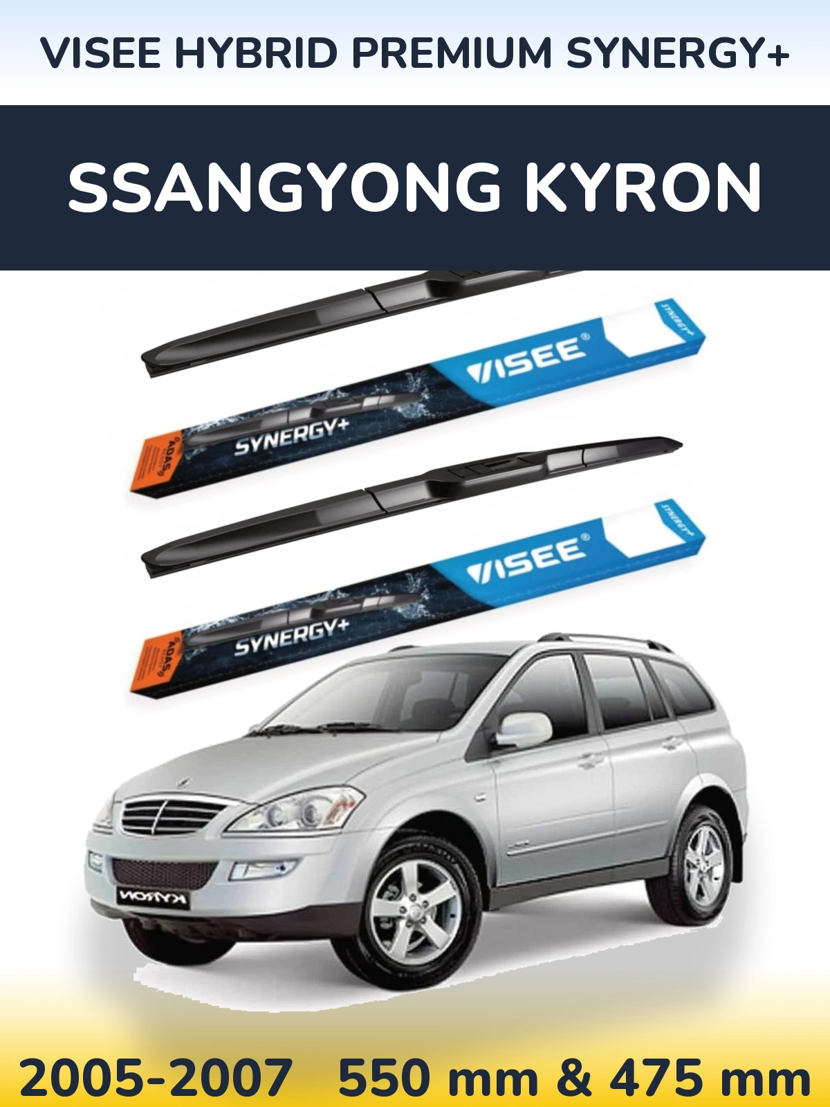 Sada předních stěračů VISEE HYBRID PREMIUM SYNERGY+ 550 a 475 mm pro SsangYong Kyron 2005-2007