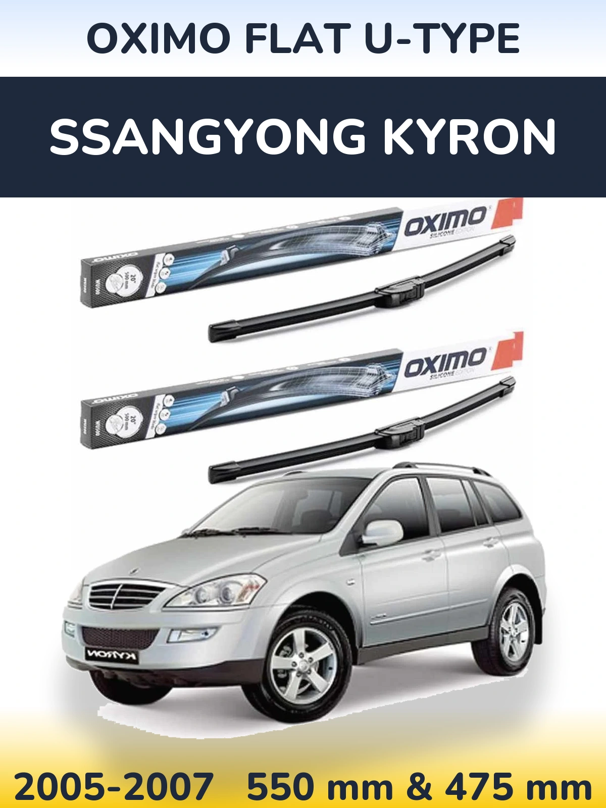 Sada předních stěračů Oximo Flat U-type 550 a 475 mm pro SsangYong Kyron 2005-2007