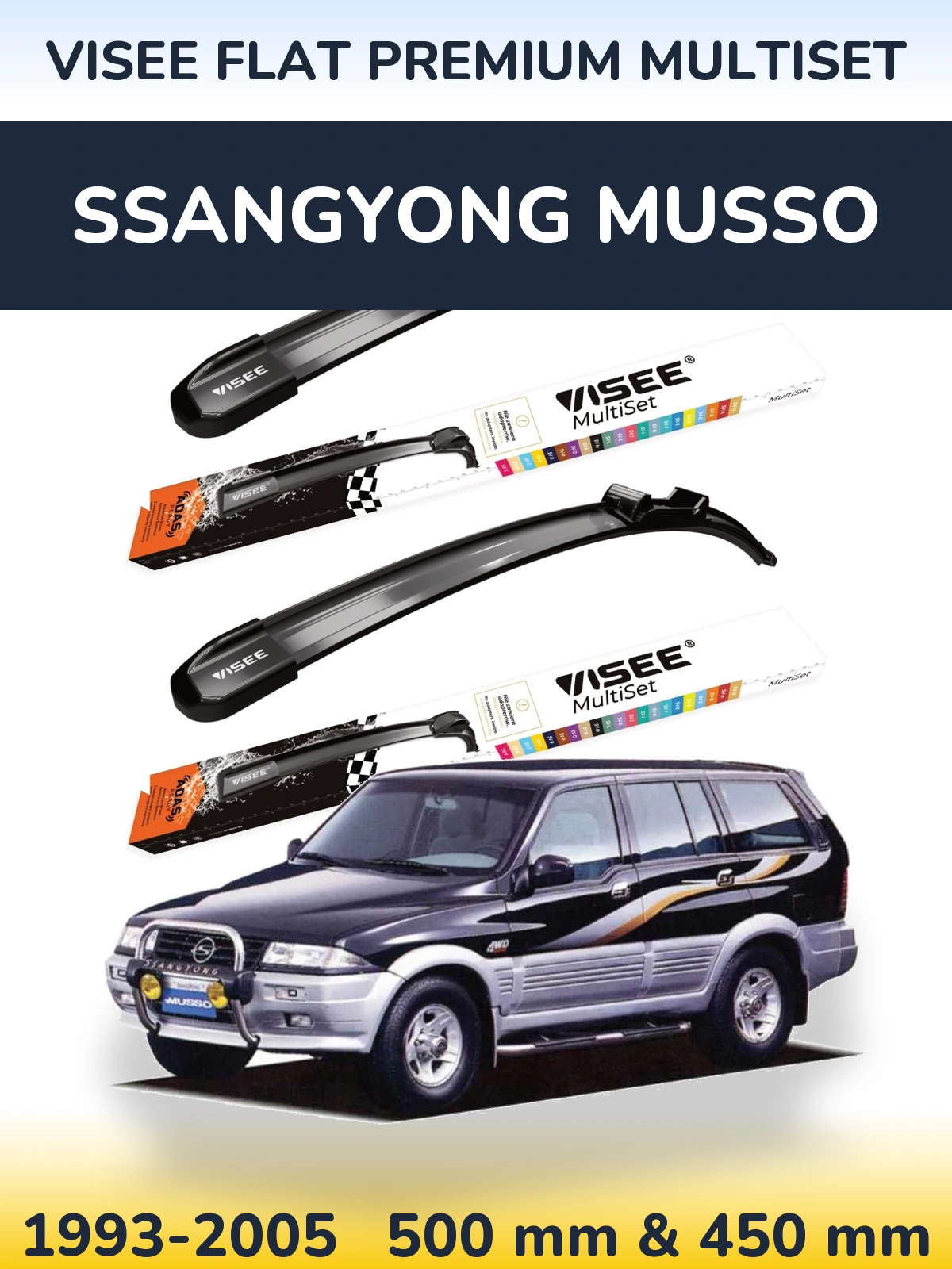 Sada předních stěračů VISEE FLAT PREMIUM MultiSet 500 a 450 mm pro SsangYong Musso 1993-2005