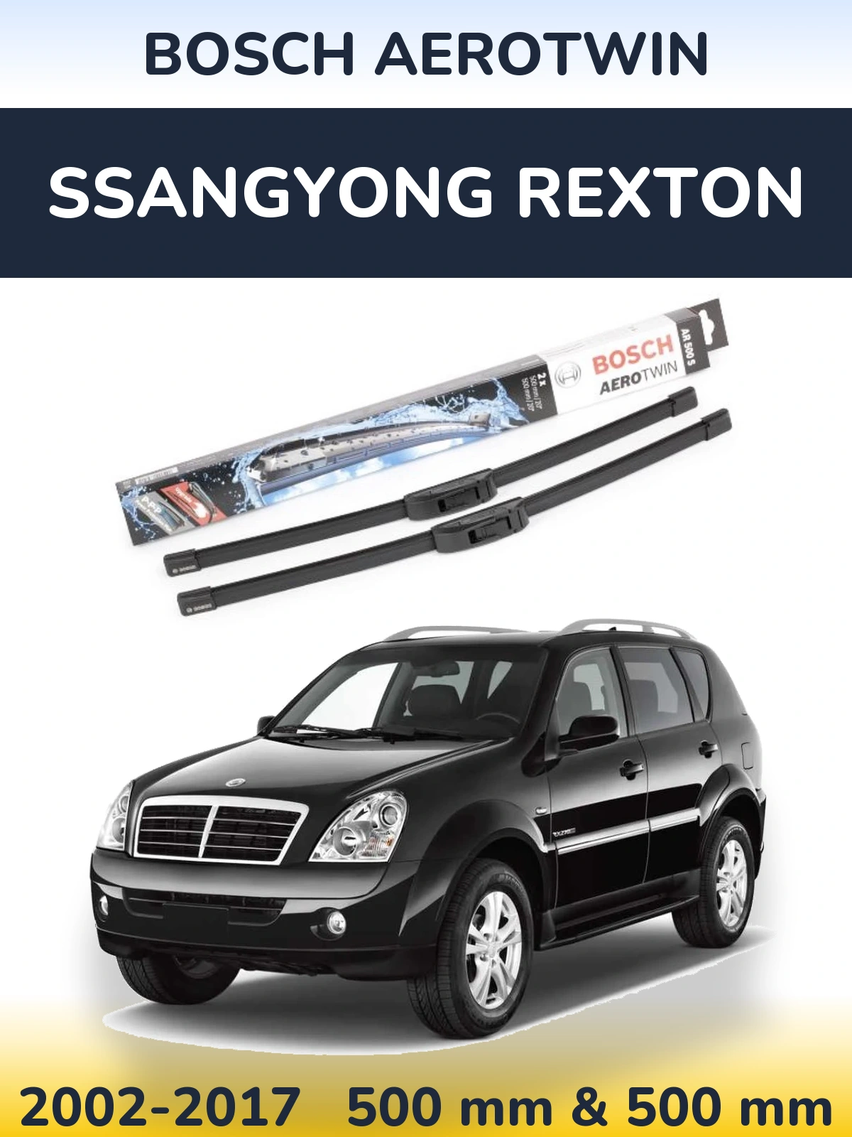 Sada předních stěračů BOSCH AeroTwin 500 a 500 mm pro SsangYong Rexton 2002-2017
