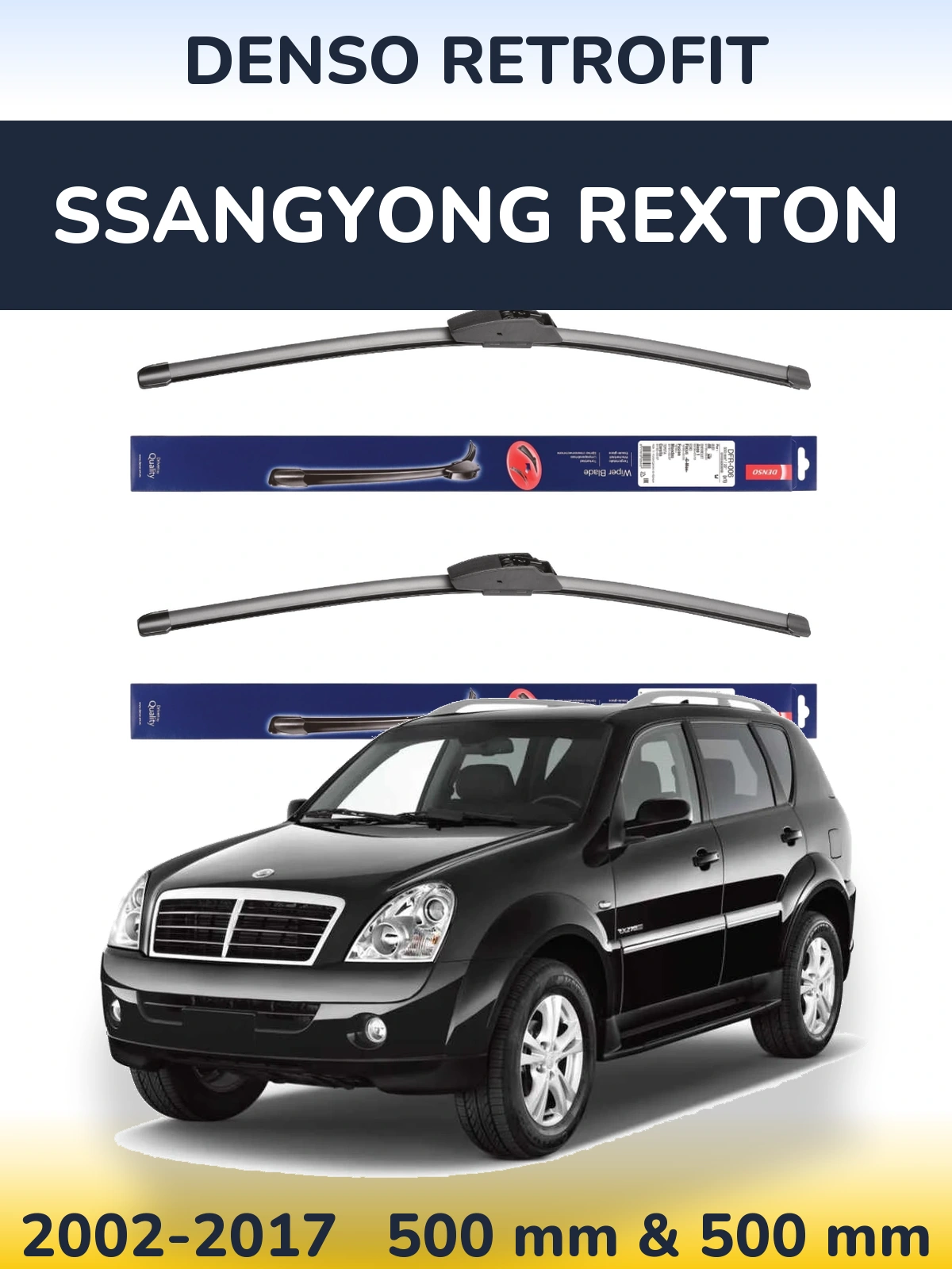 Sada předních stěračů Denso Retrofit 500 a 500 mm pro SsangYong Rexton 2002-2017