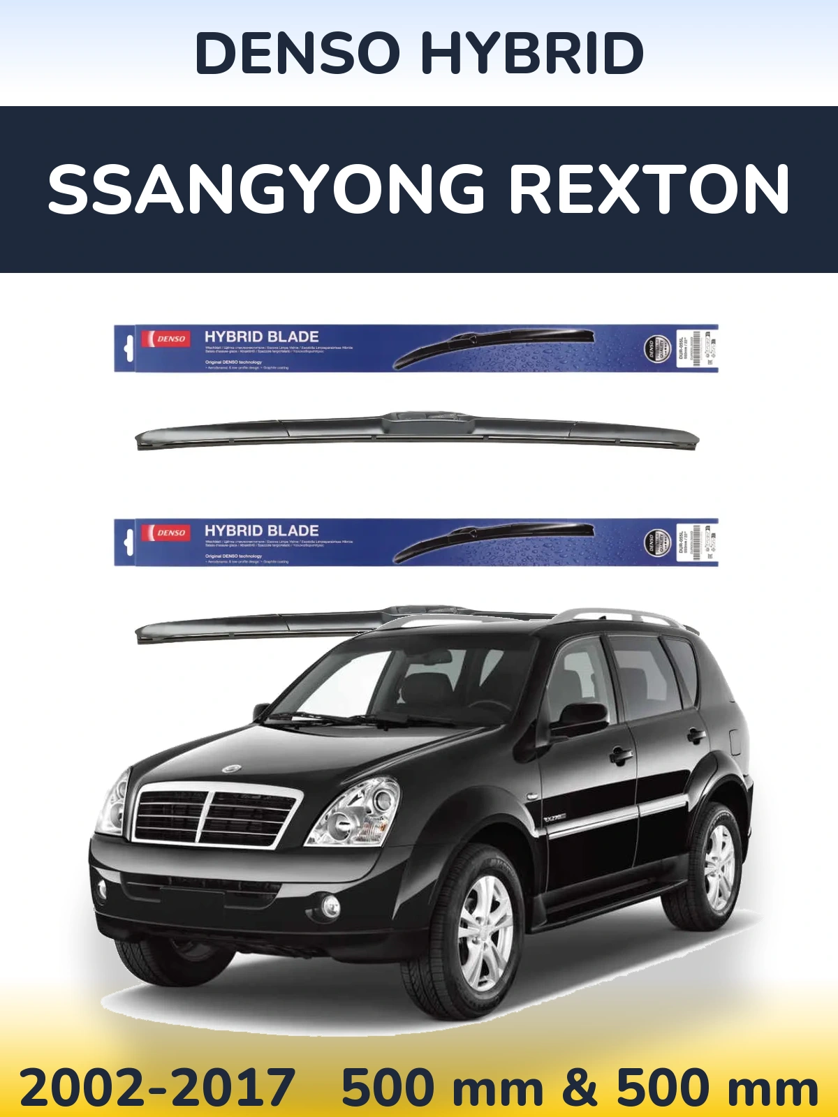Sada předních stěračů Denso Hybrid 500 a 500 mm pro SsangYong Rexton 2002-2017