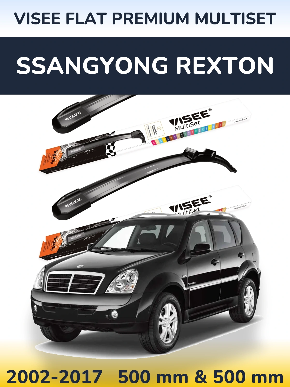 Sada předních stěračů VISEE FLAT PREMIUM MultiSet 500 a 500 mm pro SsangYong Rexton 2002-2017