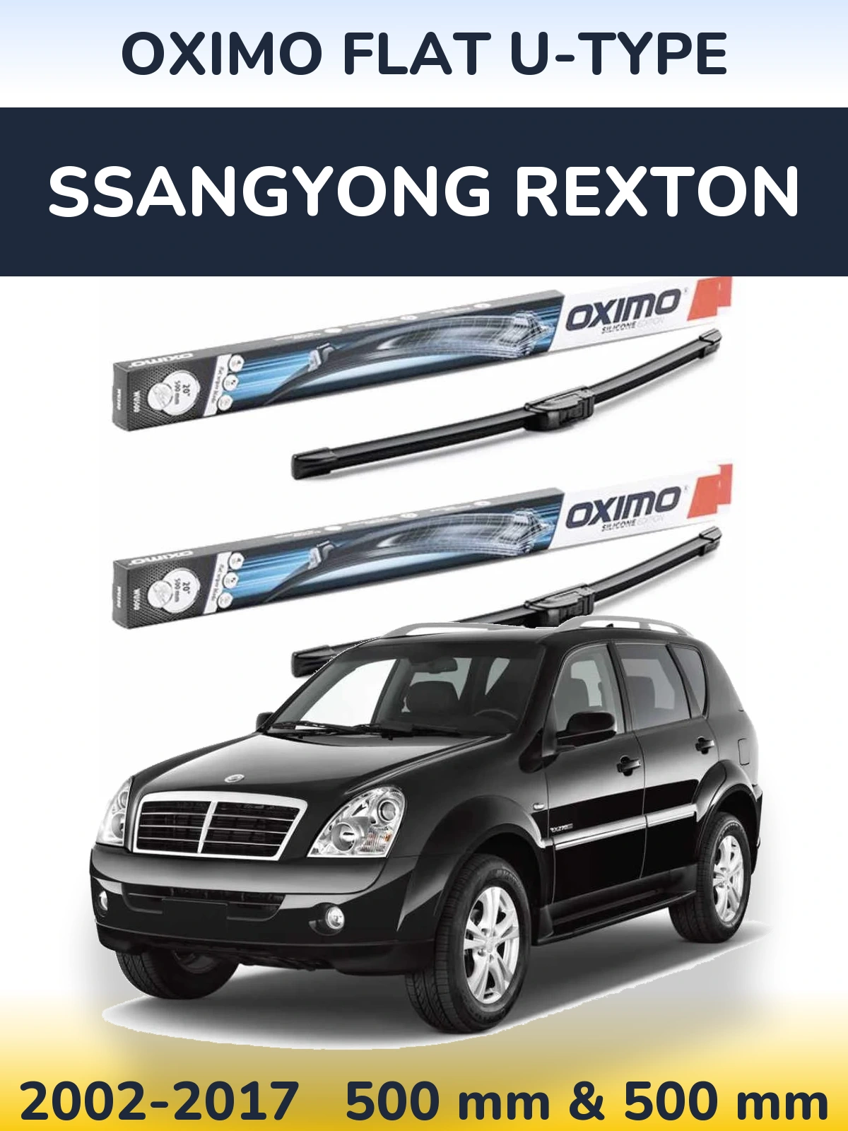 Sada předních stěračů Oximo Flat U-type 500 a 500 mm pro SsangYong Rexton 2002-2017