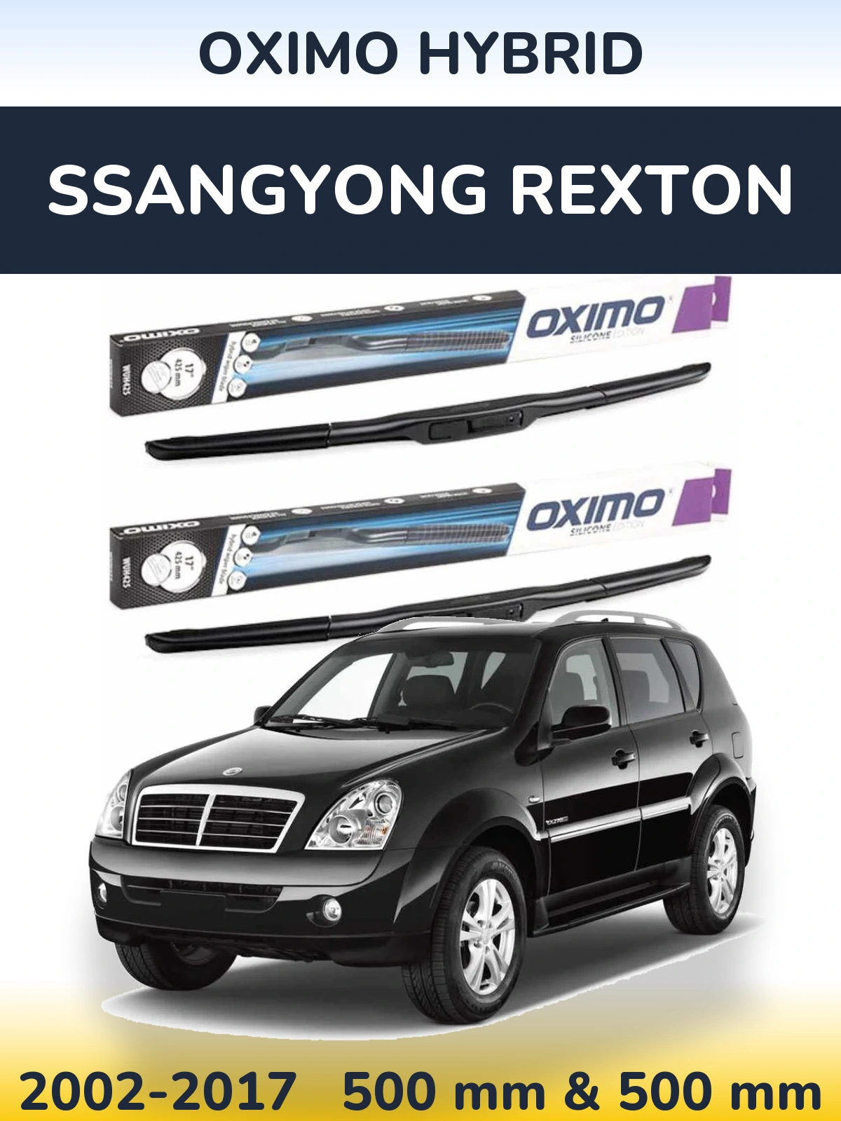 Sada předních stěračů Oximo Hybrid 500 a 500 mm pro SsangYong Rexton 2002-2017