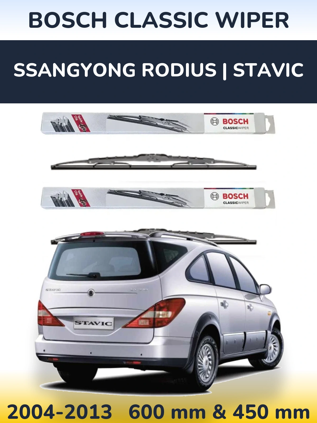 Sada předních stěračů BOSCH Classic Wiper 600 a 450 mm pro SsangYong Rodius | Stavic 2004-2013