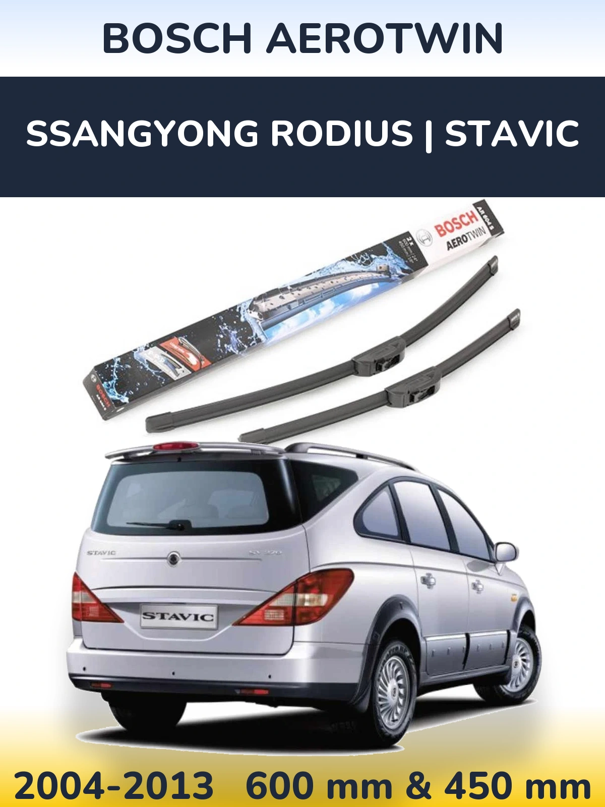 Sada předních stěračů BOSCH AeroTwin 600 a 450 mm pro SsangYong Rodius | Stavic 2004-2013