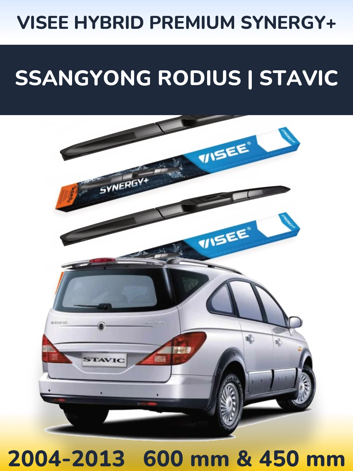 Sada předních stěračů VISEE HYBRID PREMIUM SYNERGY+ 600 a 450 mm pro SsangYong Rodius | Stavic 2004-2013