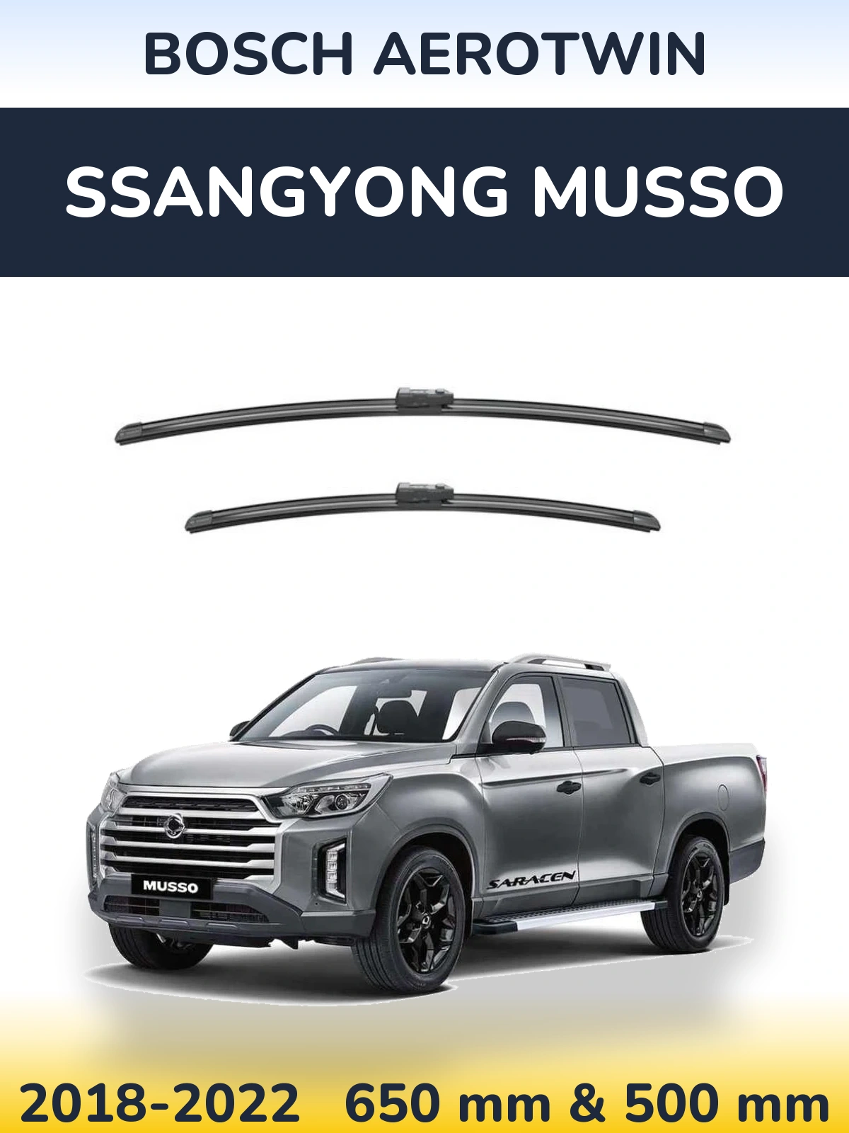 Комплект передніх щіток BOSCH AeroTwin 650 & 500 мм для SsangYong Musso 2018-2022