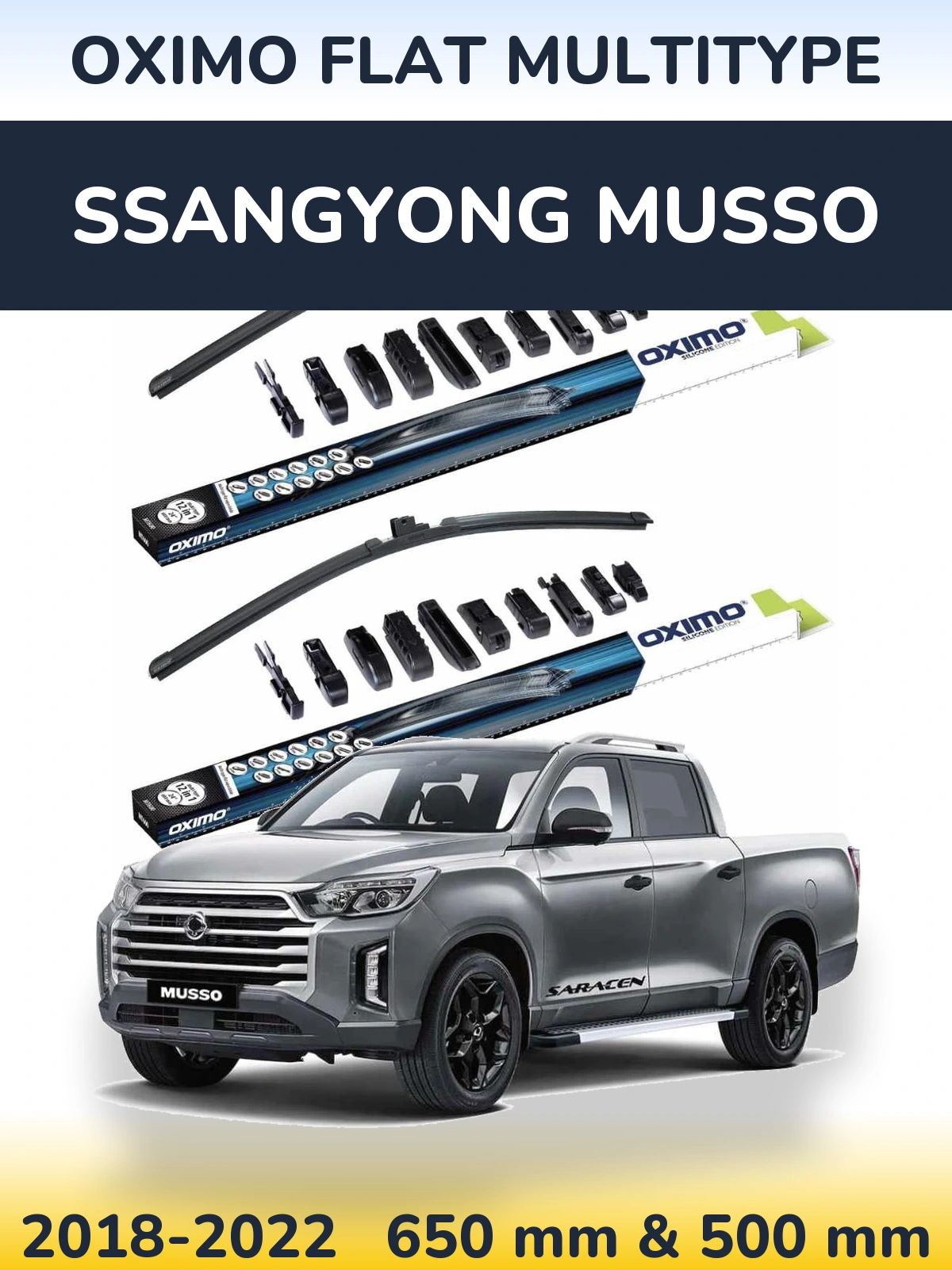 Sada předních stěračů Oximo Flat MultiType 650 a 500 mm pro SsangYong Musso 2018-2022