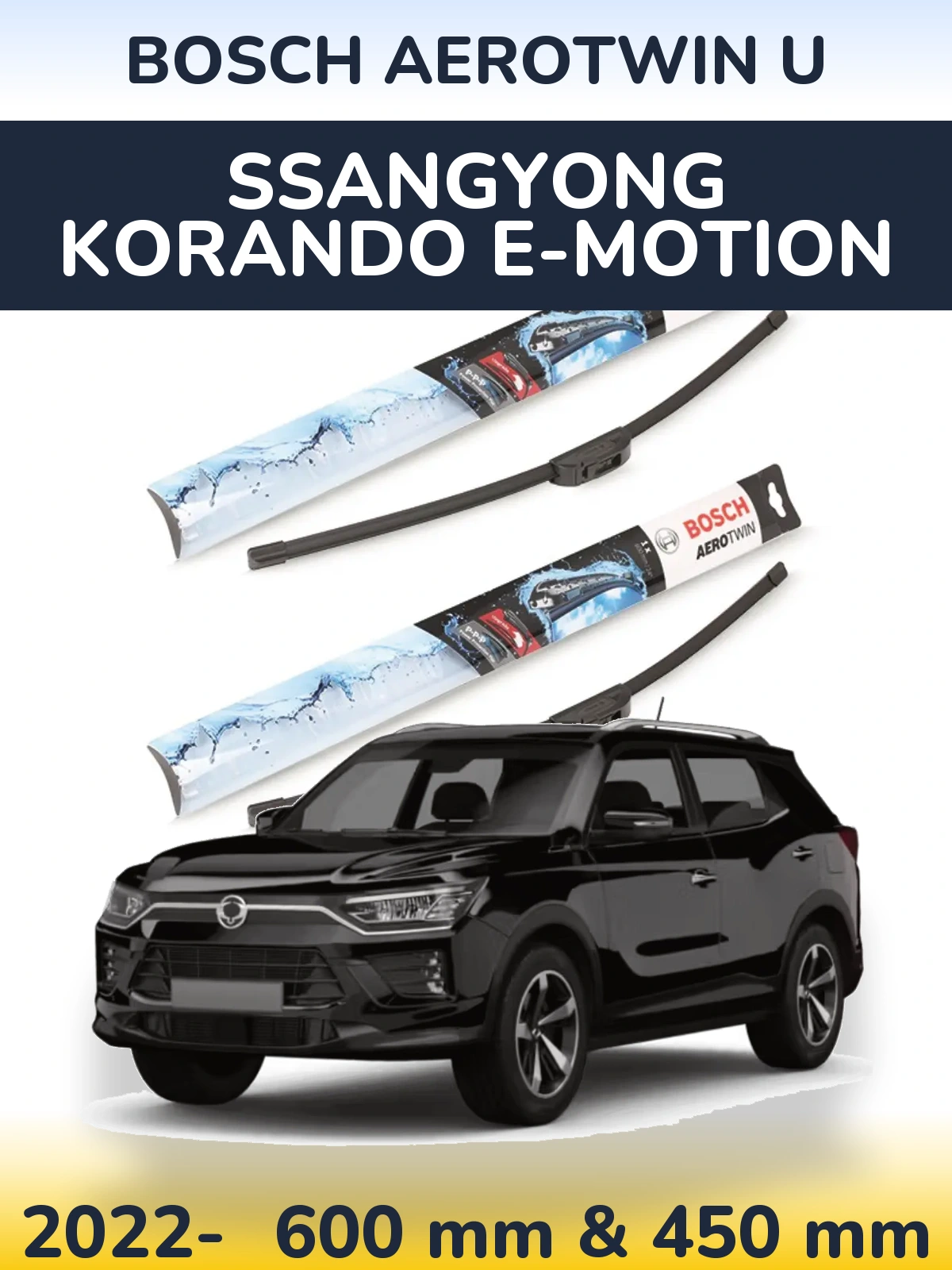 Sada předních stěračů BOSCH AeroTwin U 600 a 450 mm pro SsangYong Korando E-Motion 2022-2026