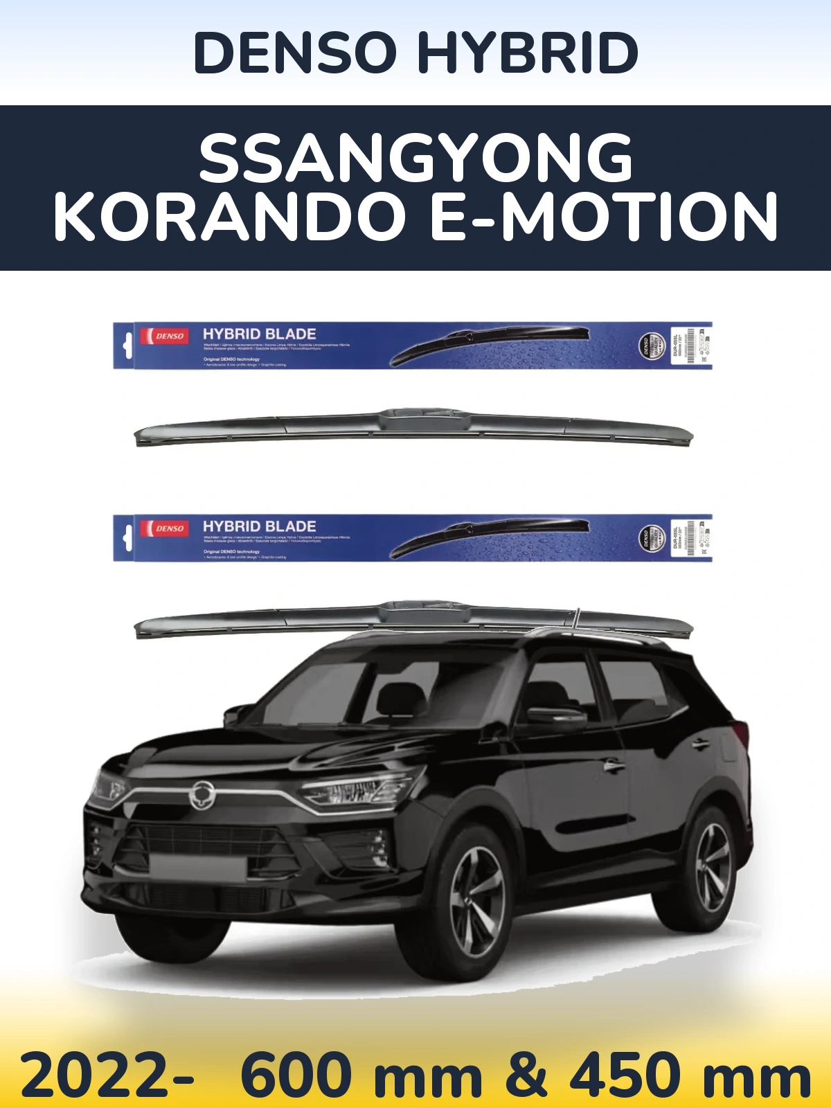 Sada předních stěračů Denso Hybrid 600 a 450 mm pro SsangYong Korando E-Motion 2022-2026