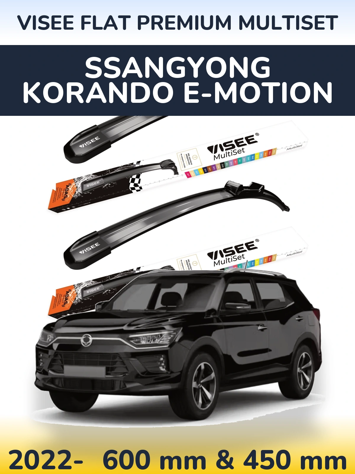 Sada předních stěračů VISEE FLAT PREMIUM MultiSet 600 a 450 mm pro SsangYong Korando E-Motion 2022-2026