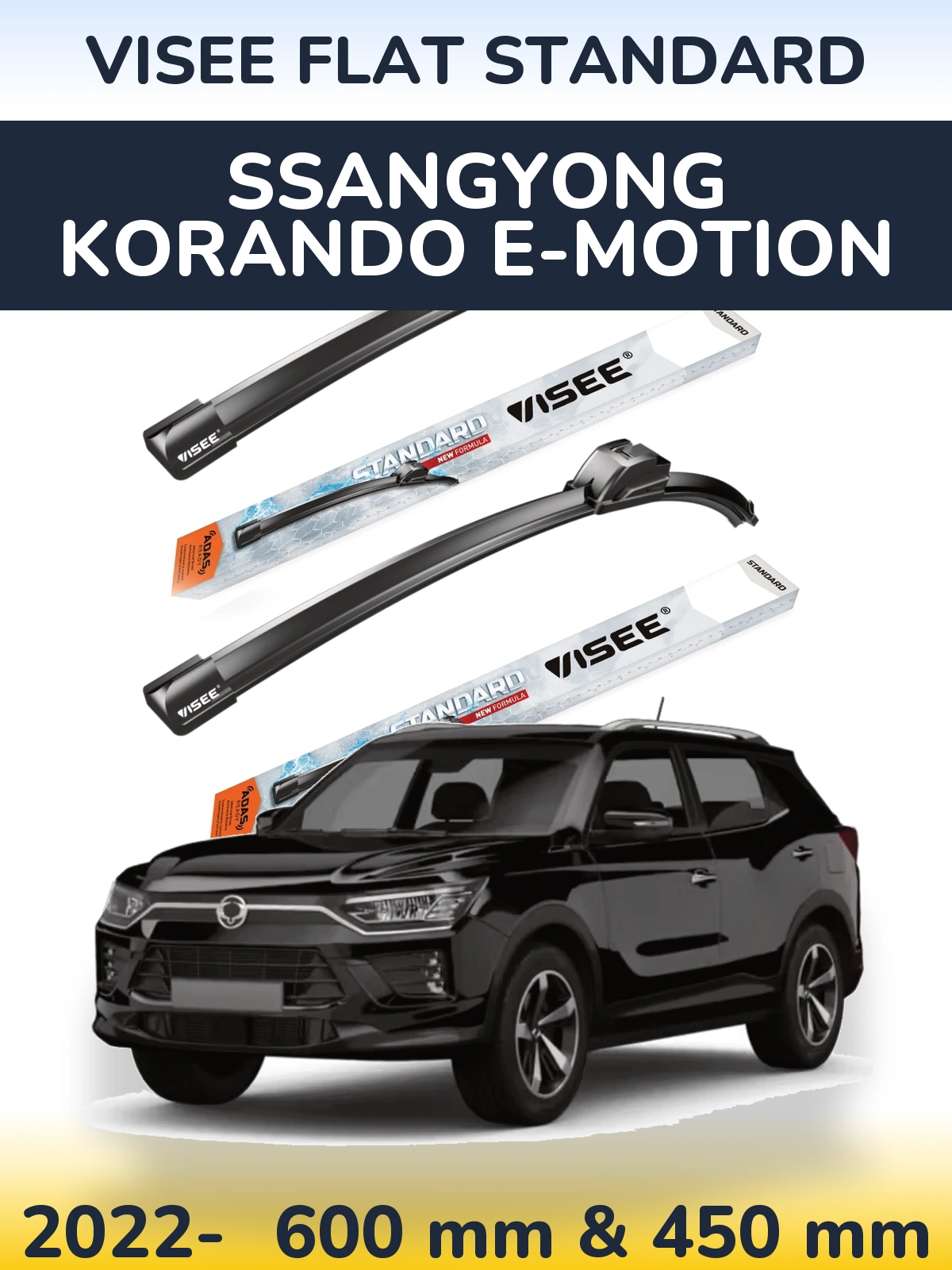 Sada předních stěračů VISEE FLAT STANDARD 600 a 450 mm pro SsangYong Korando E-Motion 2022-2026