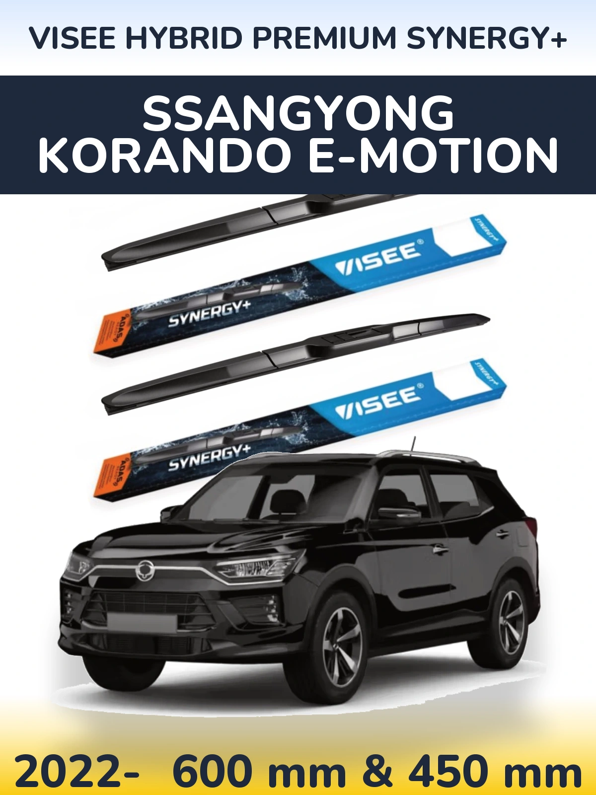 Sada předních stěračů VISEE HYBRID PREMIUM SYNERGY+ 600 a 450 mm pro SsangYong Korando E-Motion 2022-2026