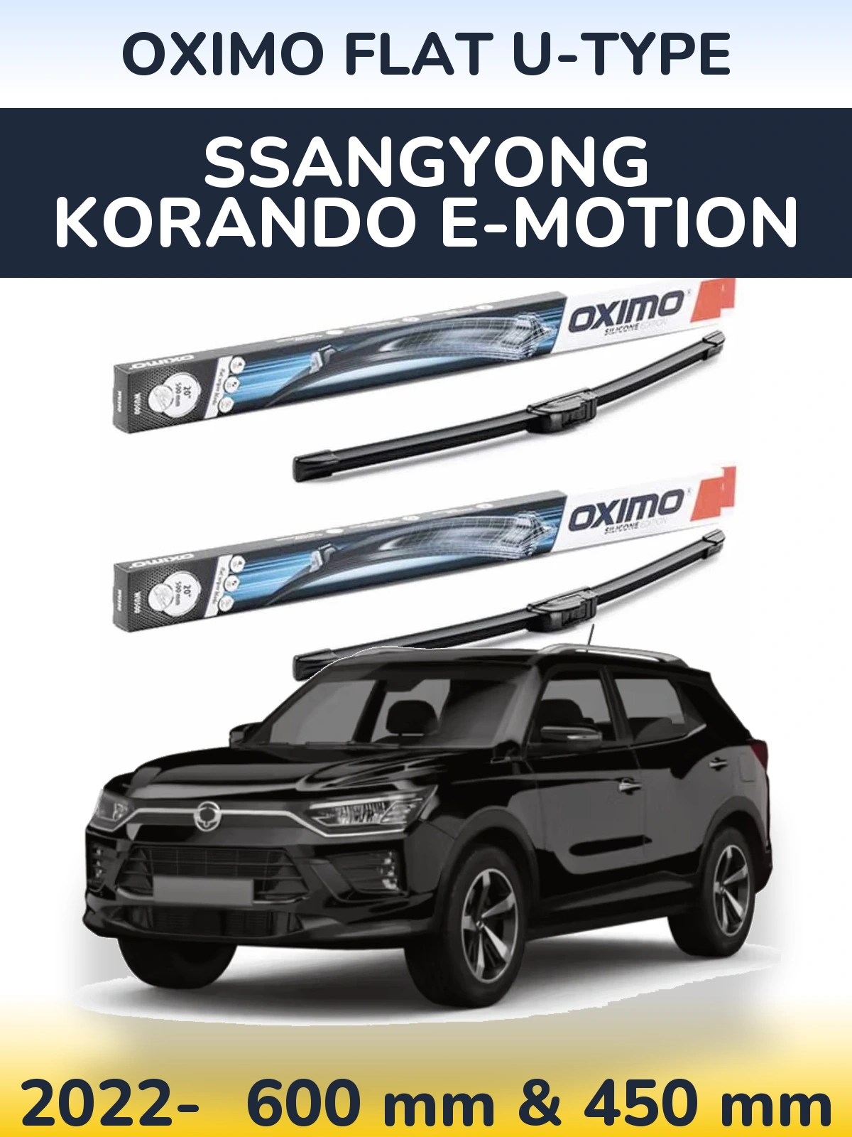 Sada předních stěračů Oximo Flat U-type 600 a 450 mm pro SsangYong Korando E-Motion 2022-2026