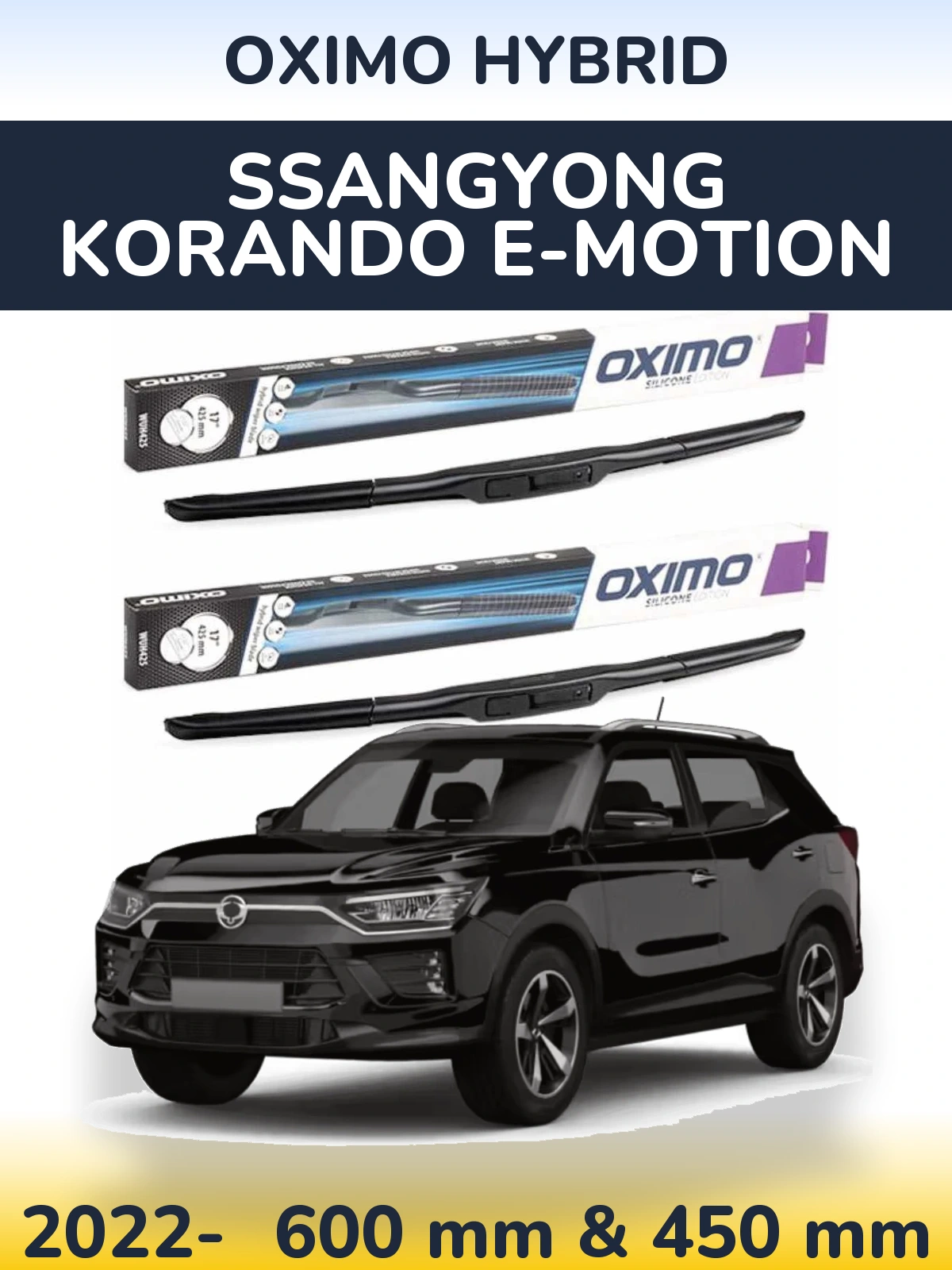 Sada předních stěračů Oximo Hybrid 600 a 450 mm pro SsangYong Korando E-Motion 2022-2026