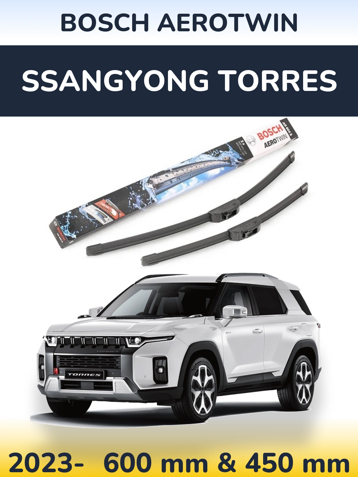 Sada předních stěračů BOSCH AeroTwin 600 a 450 mm pro SsangYong Torres 2023-2026