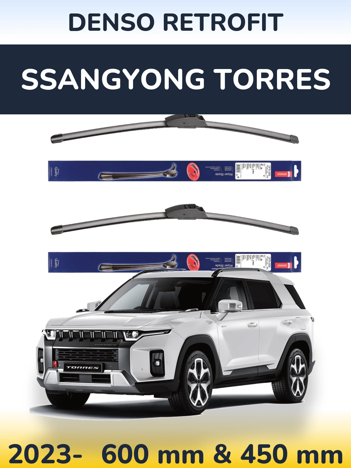 Sada předních stěračů Denso Retrofit 600 a 450 mm pro SsangYong Torres 2023-2026