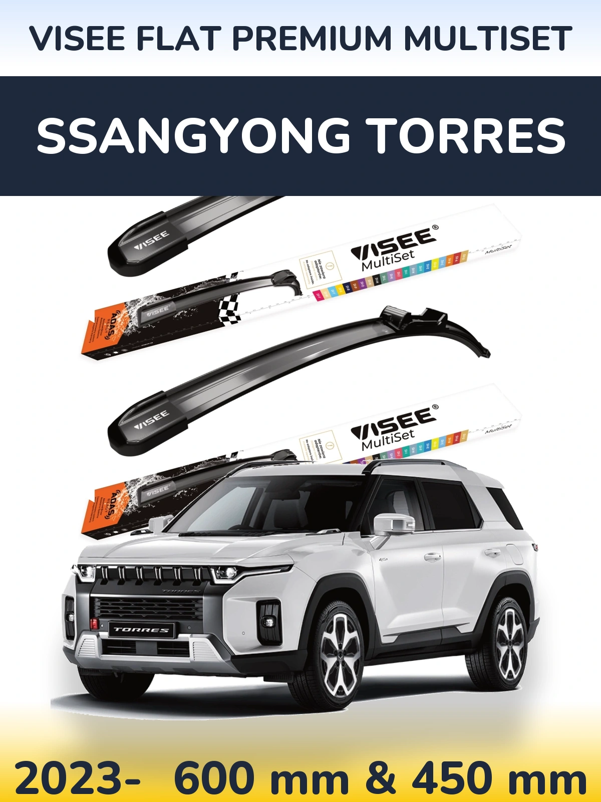 Sada předních stěračů VISEE FLAT PREMIUM MultiSet 600 a 450 mm pro SsangYong Torres 2023-2026