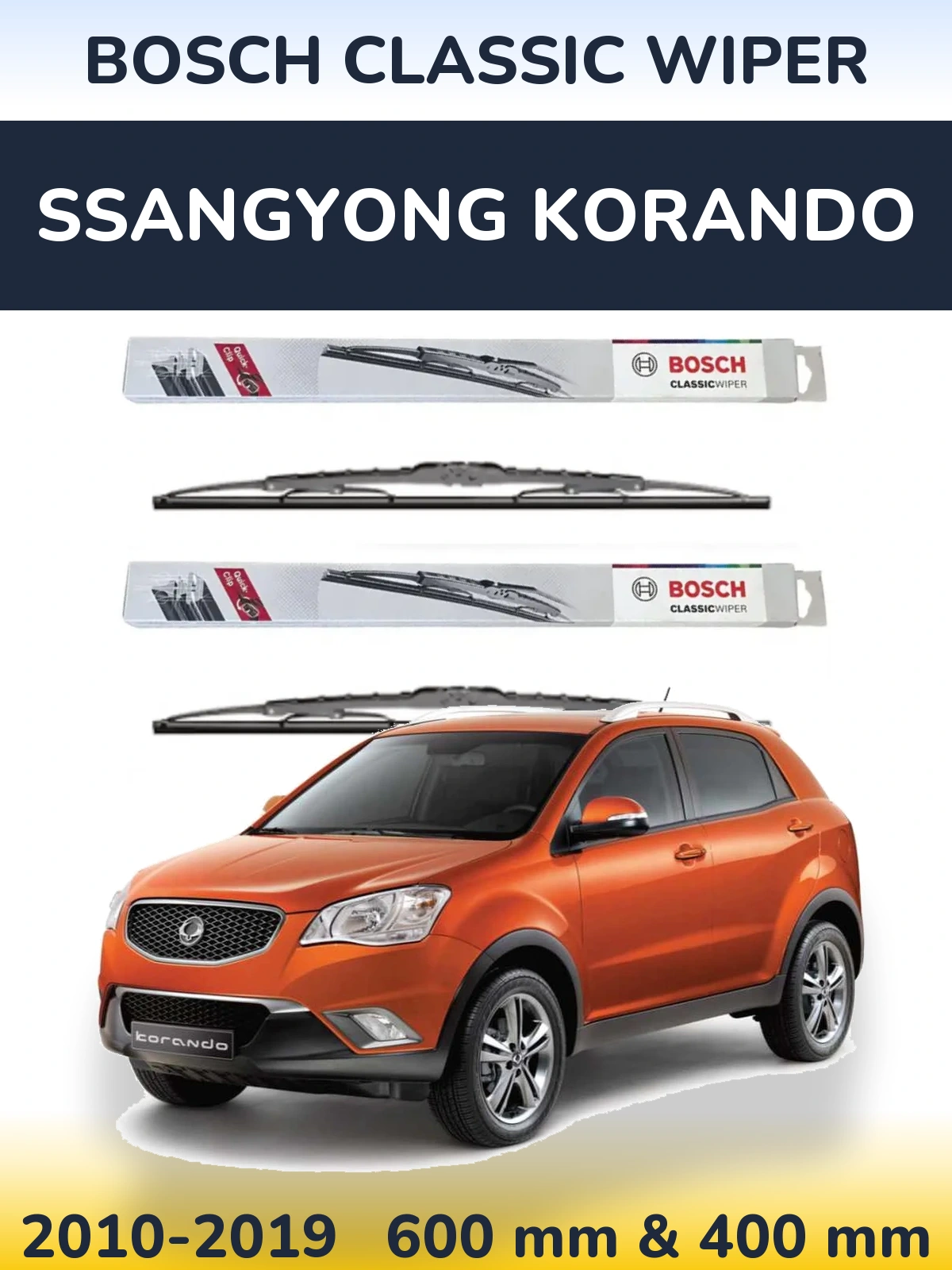 Sada předních stěračů BOSCH Classic Wiper 600 a 400 mm pro SsangYong Korando 2010-2019