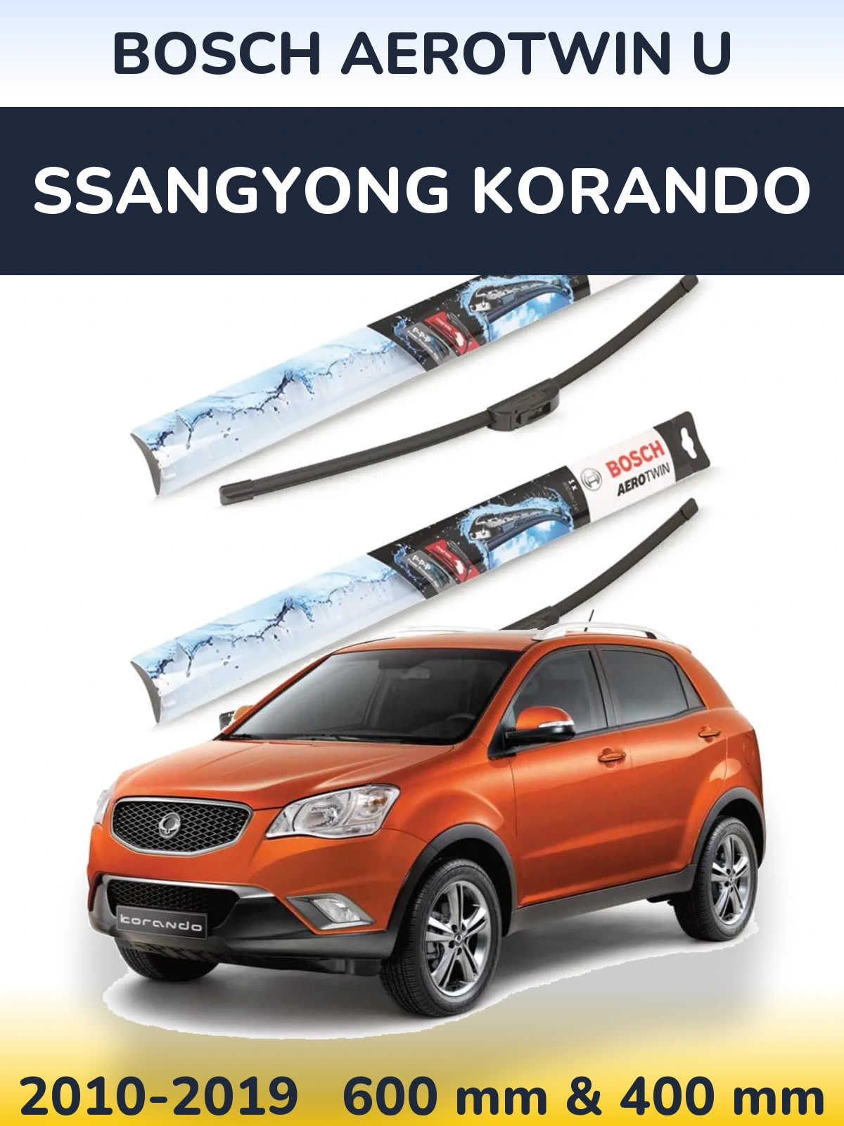 Sada předních stěračů BOSCH AeroTwin U 600 a 400 mm pro SsangYong Korando 2010-2019