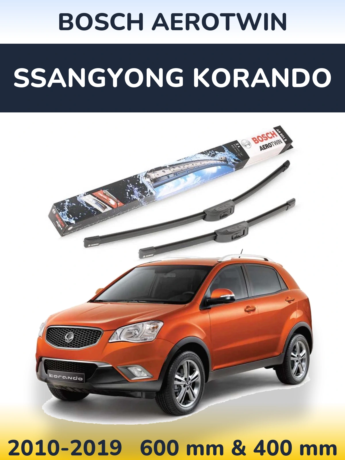 Sada předních stěračů BOSCH AeroTwin 600 a 400 mm pro SsangYong Korando 2010-2019