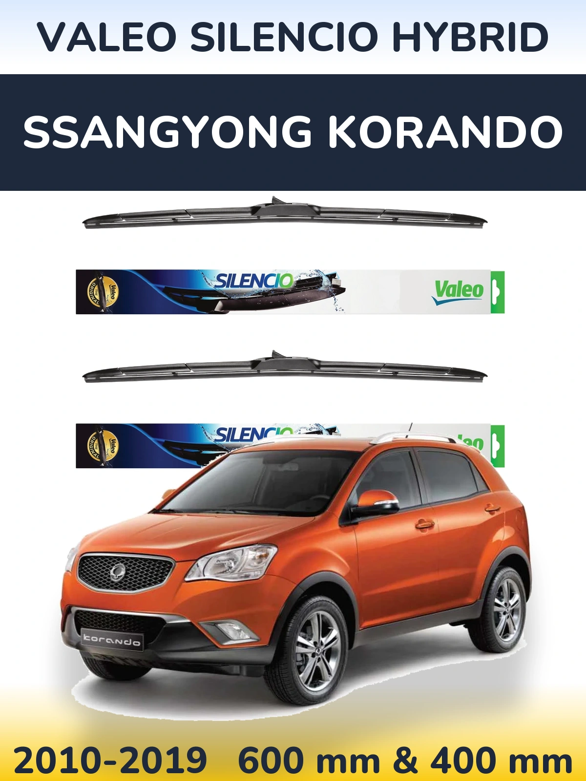 Sada předních stěračů Valeo Silencio Hybrid 600 a 400 mm pro SsangYong Korando 2010-2019