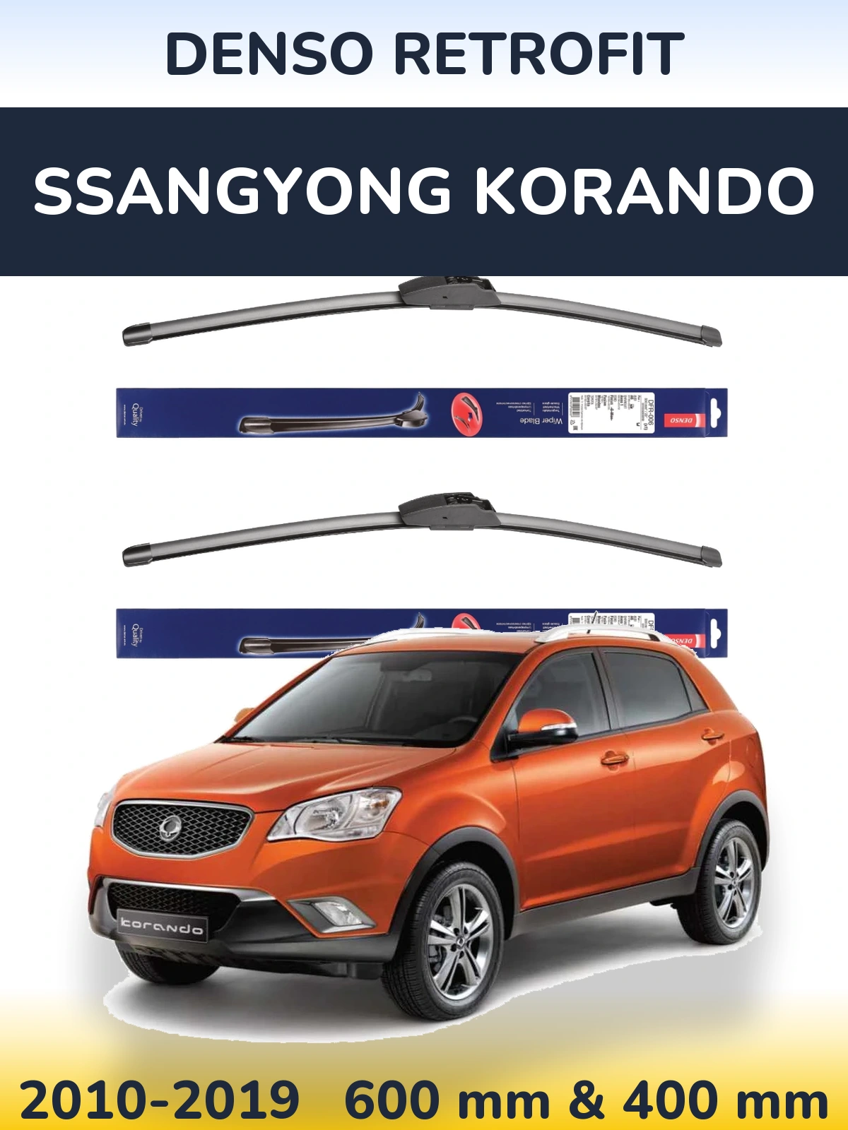 Sada předních stěračů Denso Retrofit 600 a 400 mm pro SsangYong Korando 2010-2019