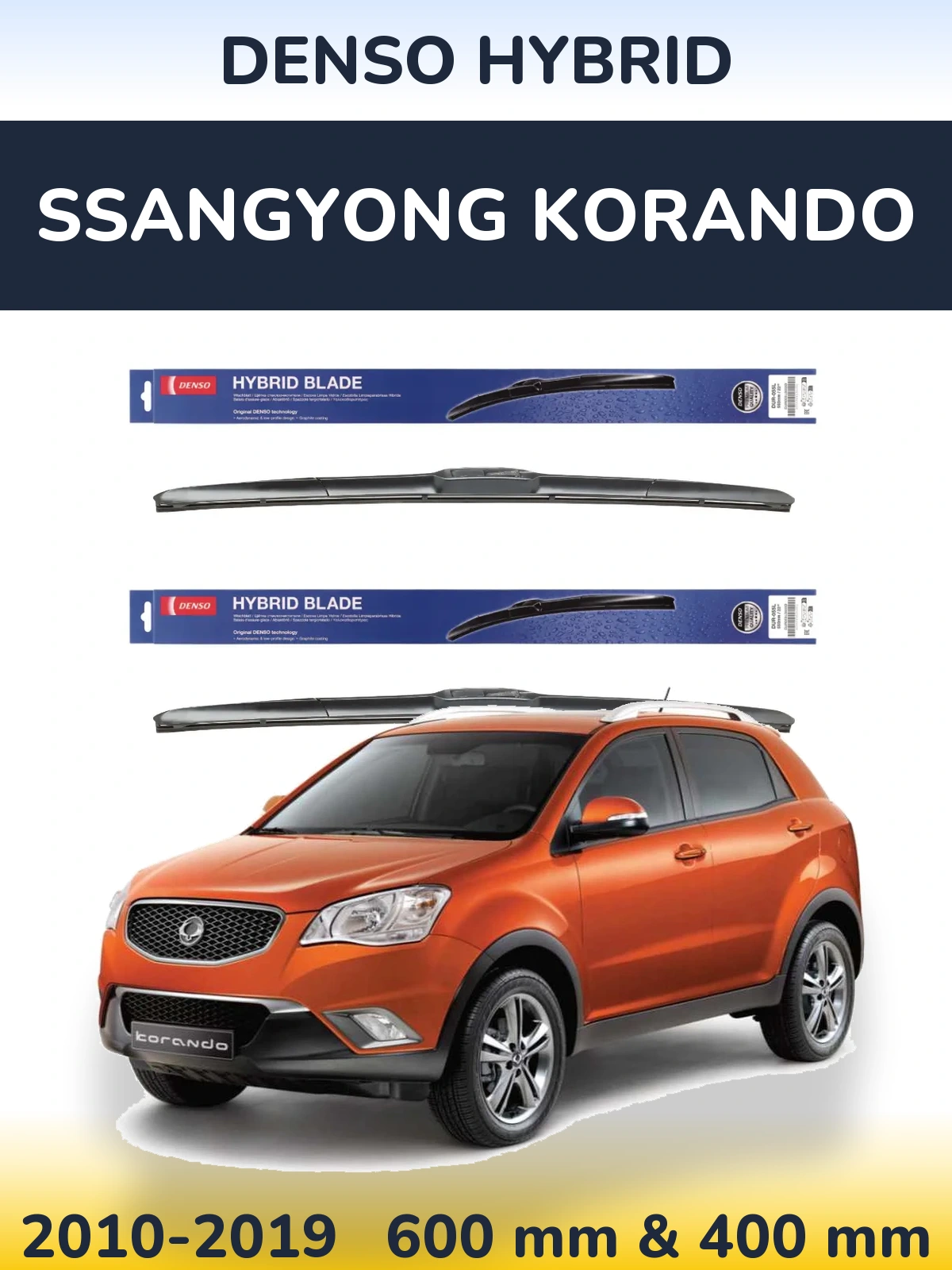 Sada předních stěračů Denso Hybrid 600 a 400 mm pro SsangYong Korando 2010-2019