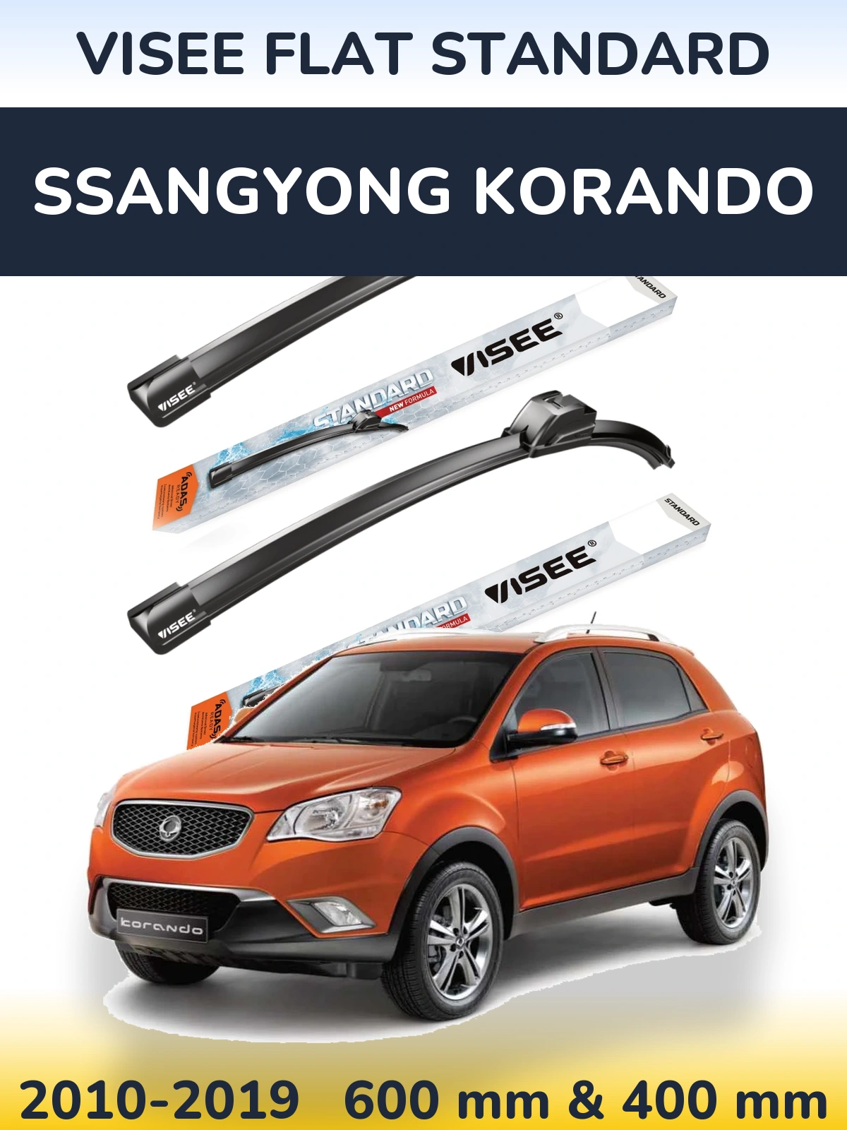 Sada předních stěračů VISEE FLAT STANDARD 600 a 400 mm pro SsangYong Korando 2010-2019