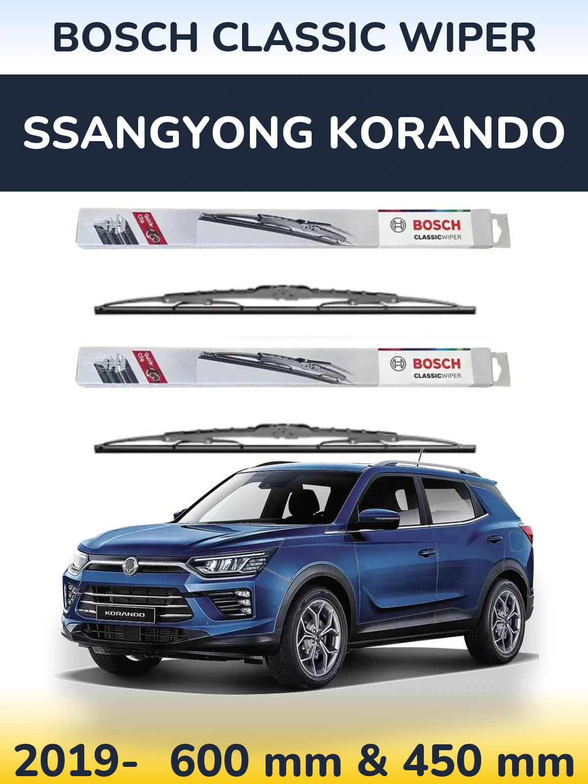 Sada předních stěračů BOSCH Classic Wiper 600 a 450 mm pro SsangYong Korando 2019-2026