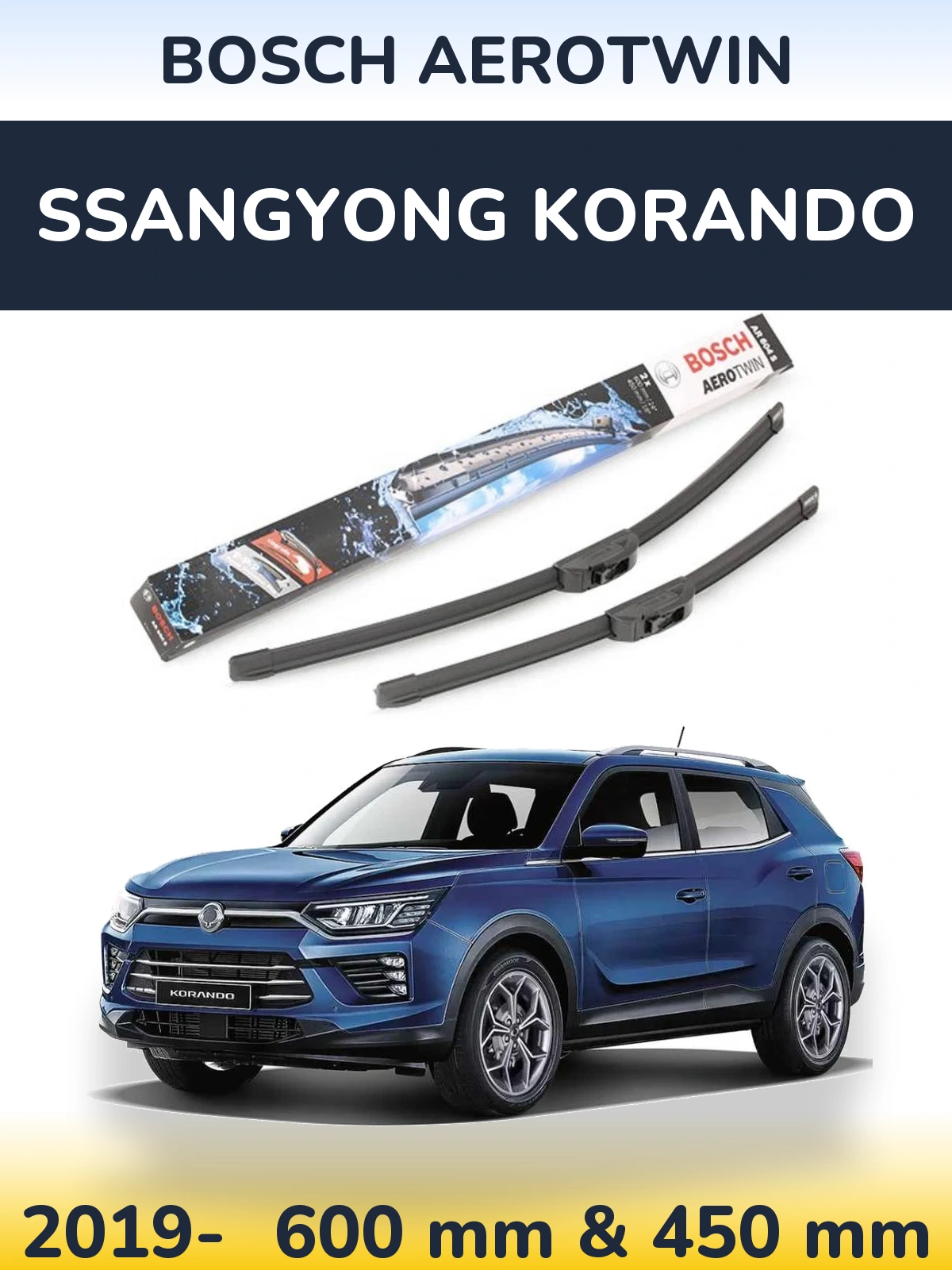 Sada předních stěračů BOSCH AeroTwin 600 a 450 mm pro SsangYong Korando 2019-2026