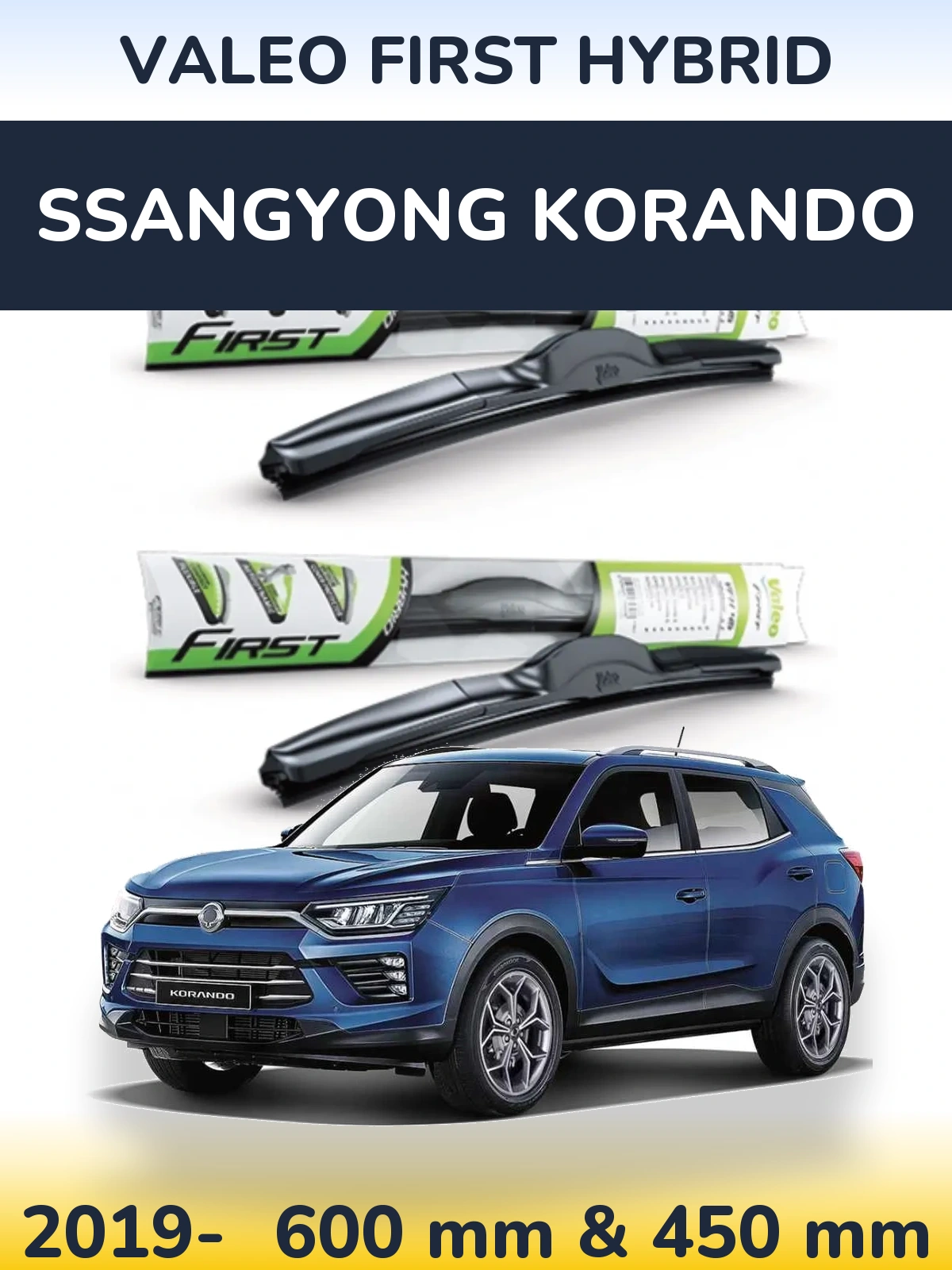 Sada předních stěračů Valeo First Hybrid 600 a 450 mm pro SsangYong Korando 2019-2026