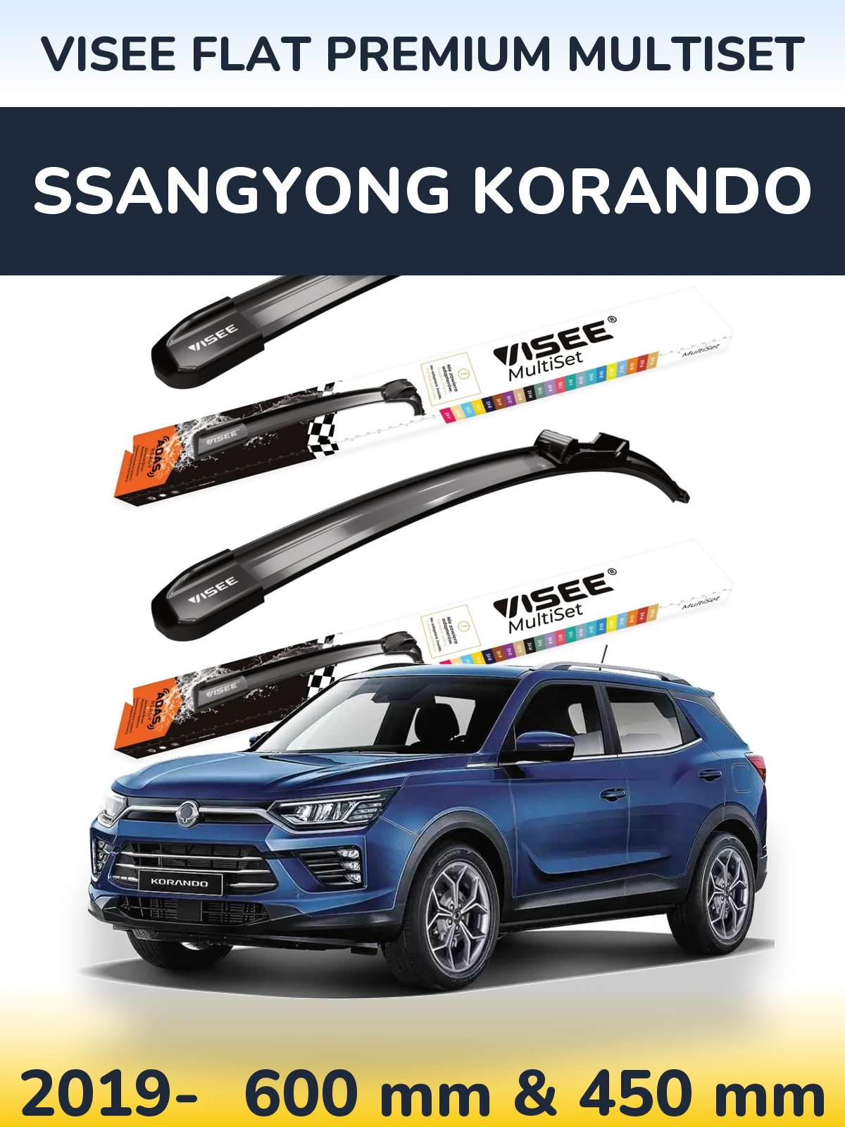 Sada předních stěračů VISEE FLAT PREMIUM MultiSet 600 a 450 mm pro SsangYong Korando 2019-2026