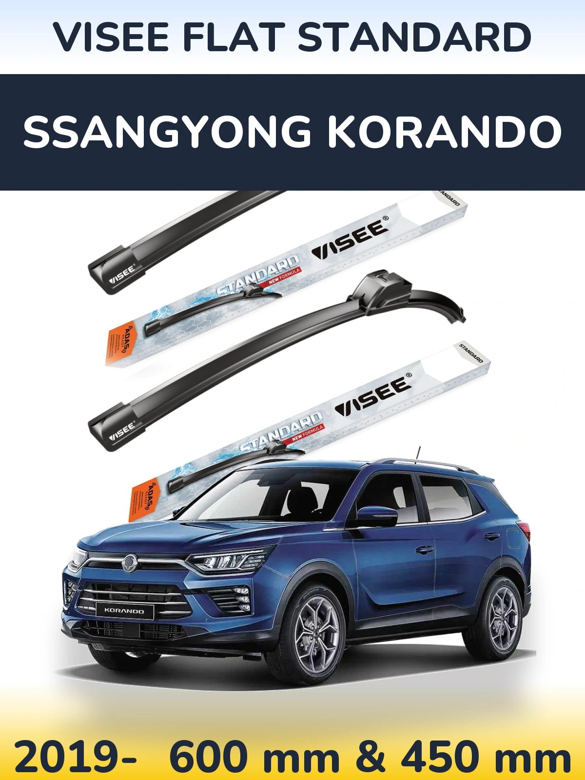 Sada předních stěračů VISEE FLAT STANDARD 600 a 450 mm pro SsangYong Korando 2019-2026