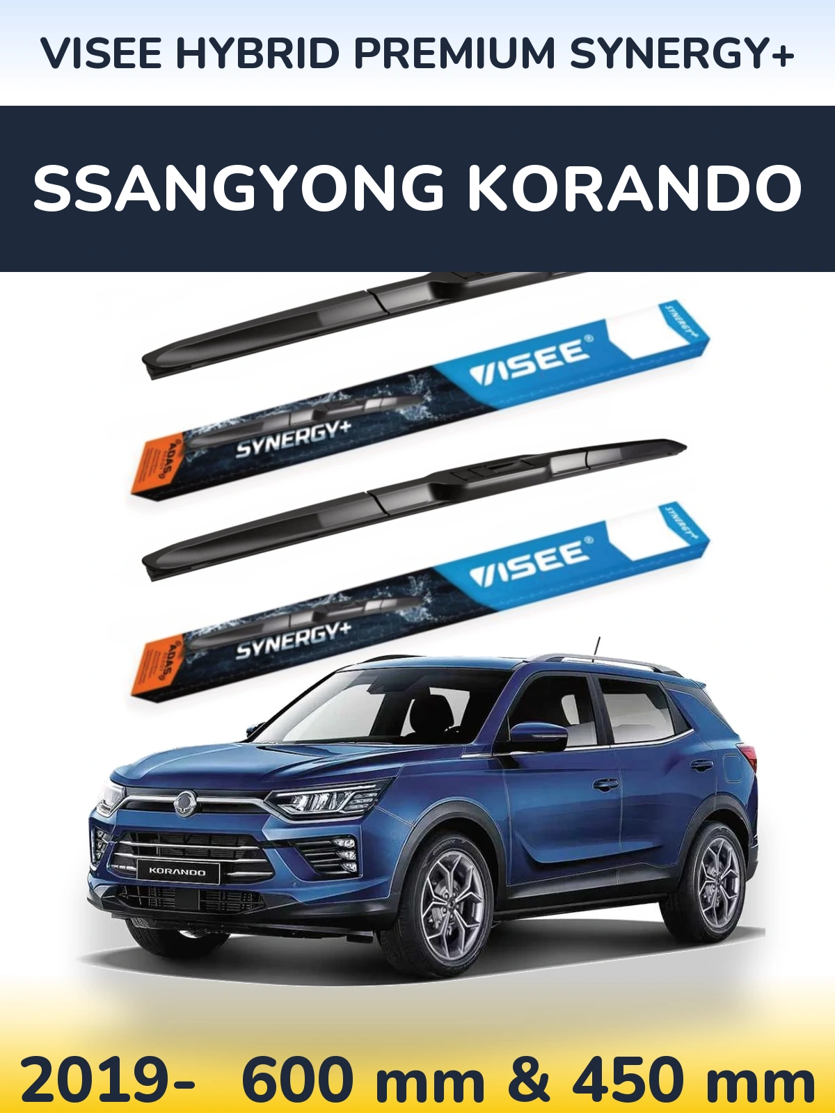 Sada předních stěračů VISEE HYBRID PREMIUM SYNERGY+ 600 a 450 mm pro SsangYong Korando 2019-2026