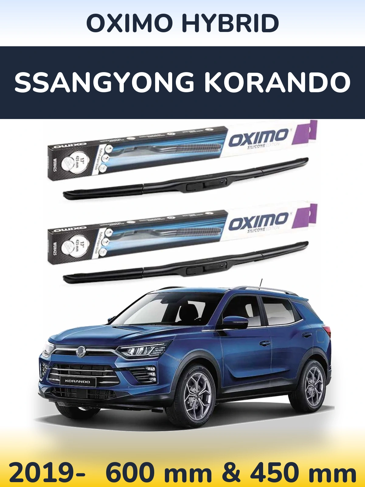 Sada předních stěračů Oximo Hybrid 600 a 450 mm pro SsangYong Korando 2019-2026