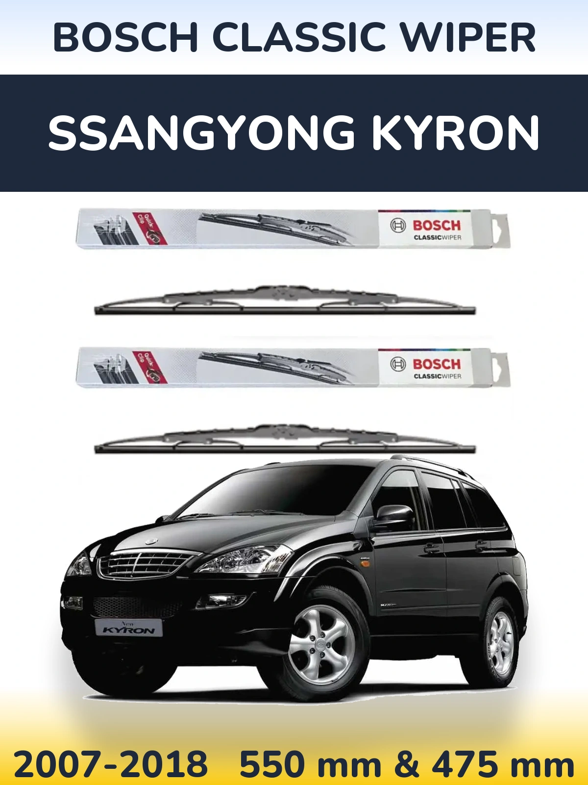 Sada předních stěračů BOSCH Classic Wiper 550 a 475 mm pro SsangYong Kyron 2007-2018