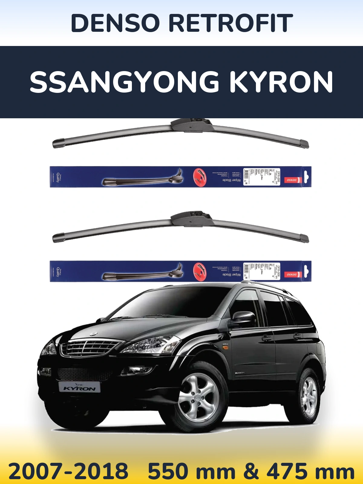 Sada předních stěračů Denso Retrofit 550 a 475 mm pro SsangYong Kyron 2007-2018