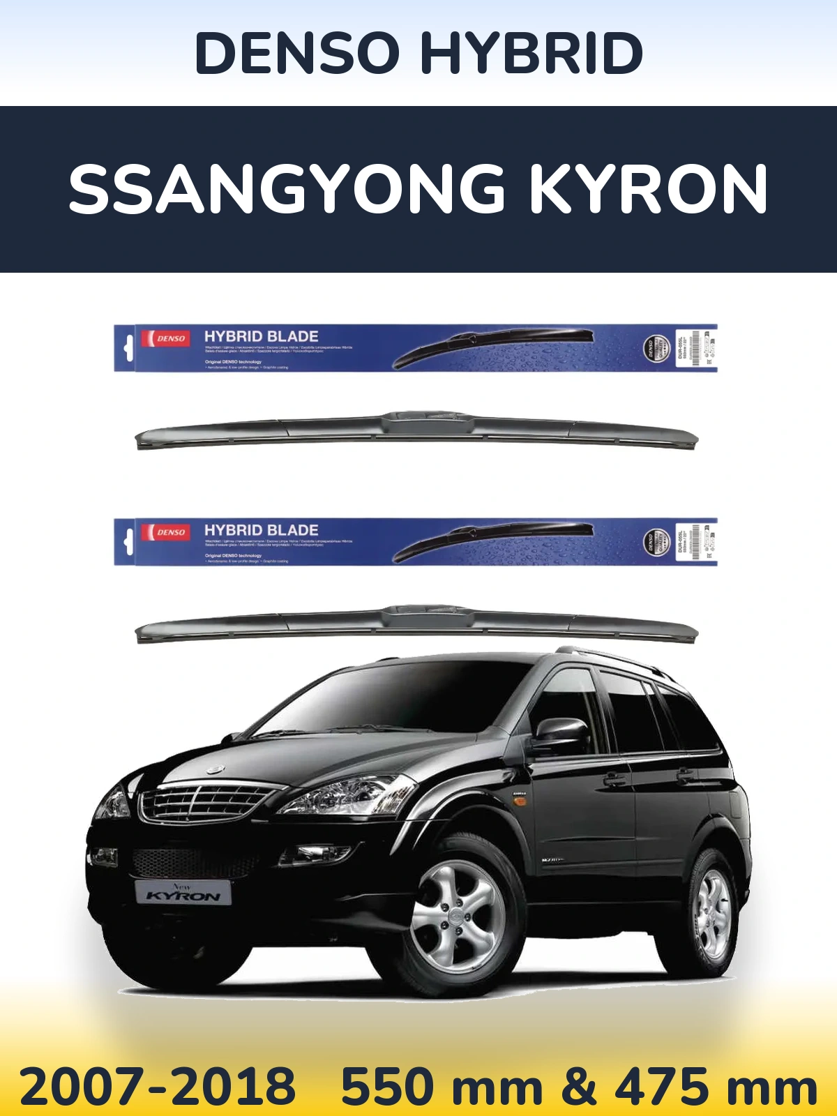 Sada předních stěračů Denso Hybrid 550 a 475 mm pro SsangYong Kyron 2007-2018