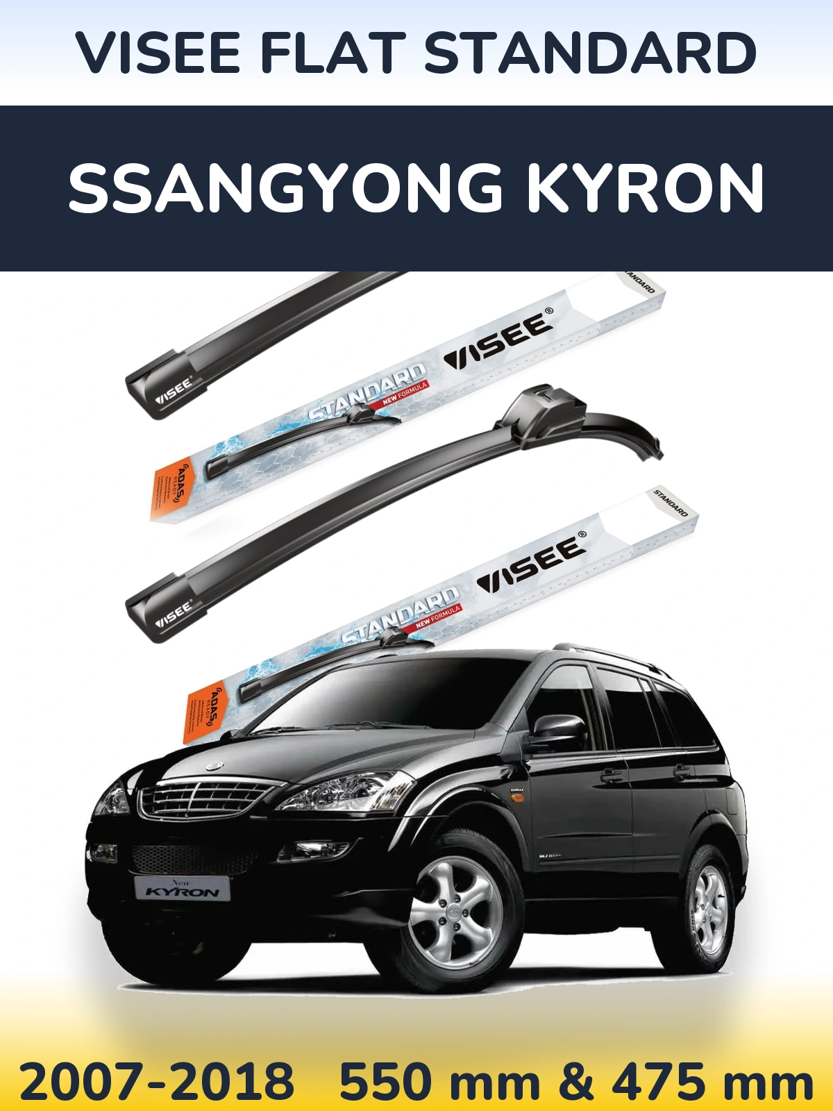 Sada předních stěračů VISEE FLAT STANDARD 550 a 475 mm pro SsangYong Kyron 2007-2018