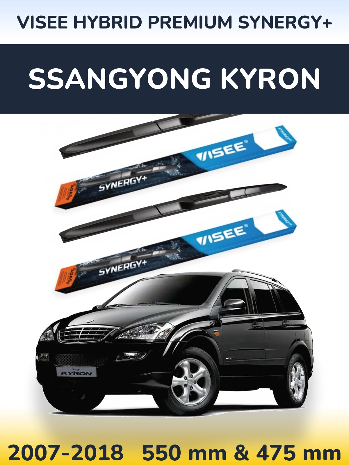 Sada předních stěračů VISEE HYBRID PREMIUM SYNERGY+ 550 a 475 mm pro SsangYong Kyron 2007-2018