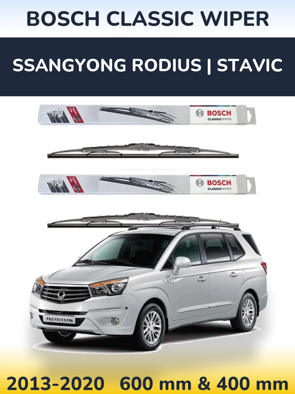 Sada předních stěračů BOSCH Classic Wiper 600 a 400 mm pro SsangYong Rodius | Stavic 2013-2020