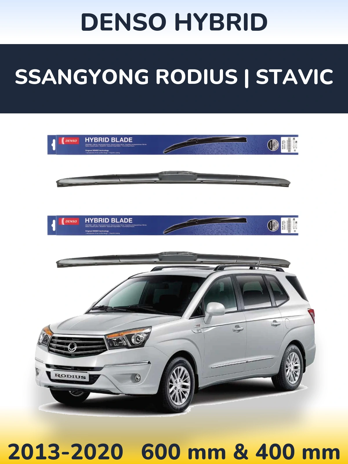 Sada předních stěračů Denso Hybrid 600 a 400 mm pro SsangYong Rodius | Stavic 2013-2020