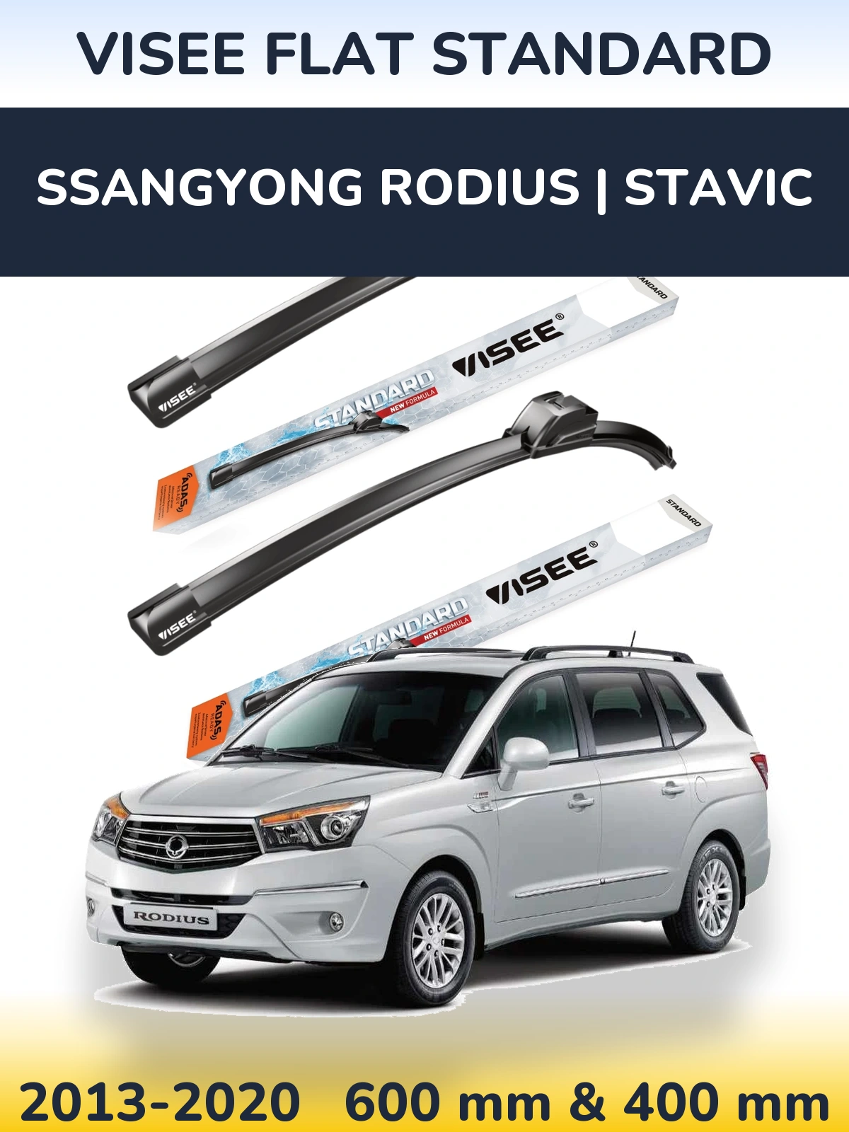 Sada předních stěračů VISEE FLAT STANDARD 600 a 400 mm pro SsangYong Rodius | Stavic 2013-2020