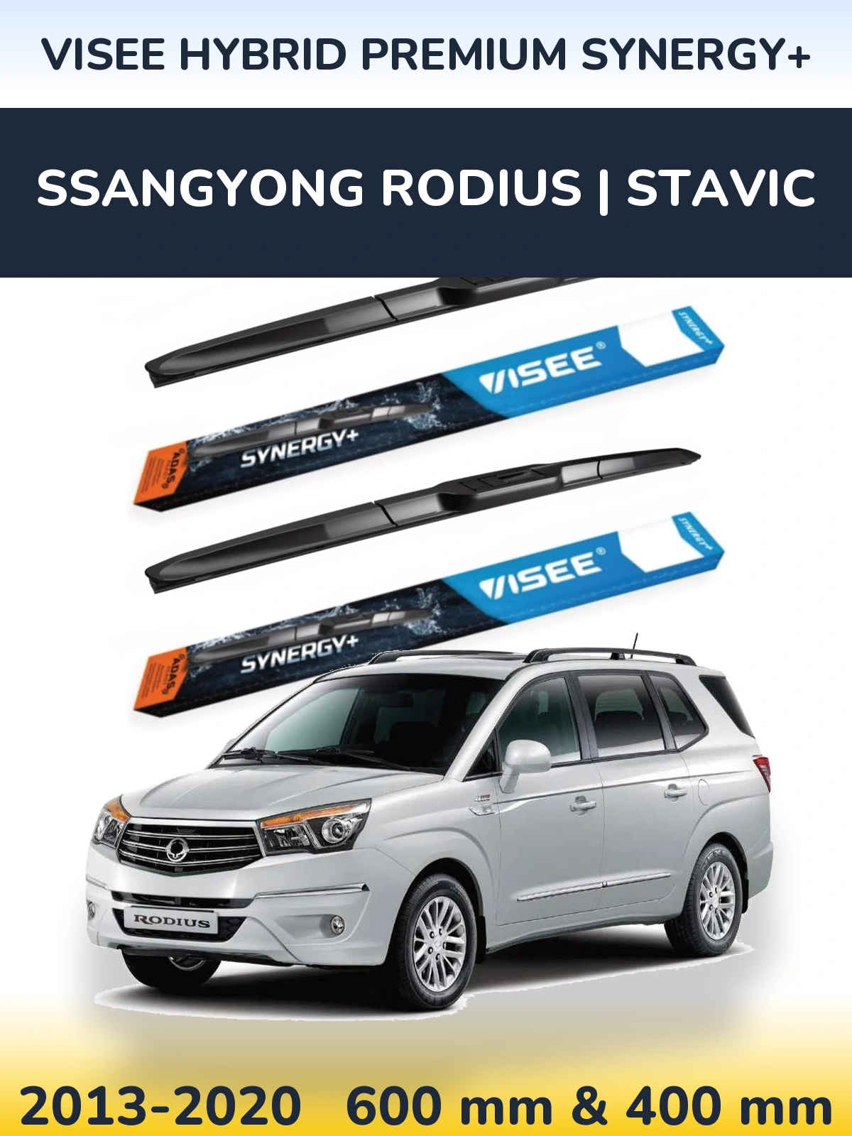 Sada předních stěračů VISEE HYBRID PREMIUM SYNERGY+ 600 a 400 mm pro SsangYong Rodius | Stavic 2013-2020